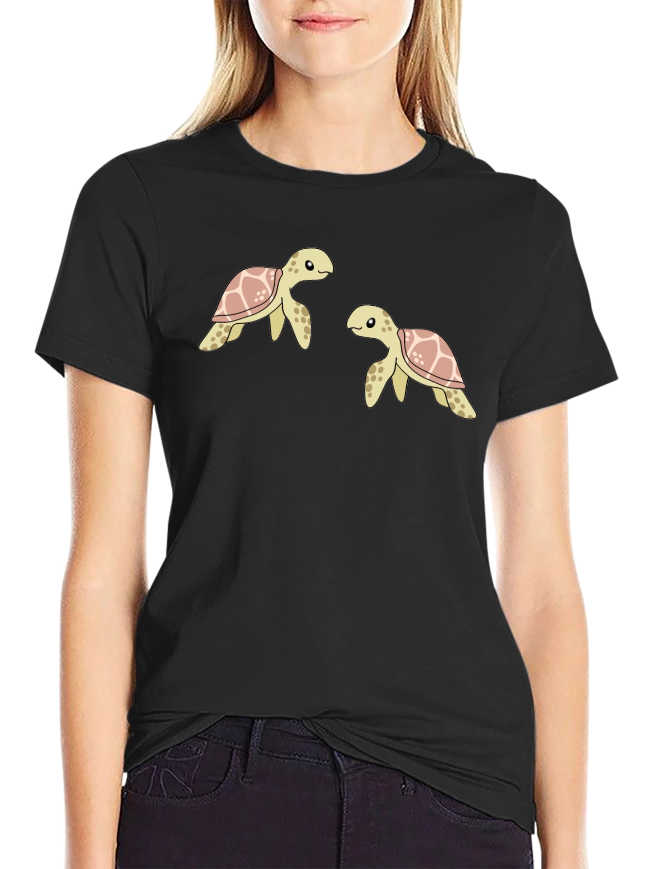 Cute Turtle Graphic Black T-Shirt