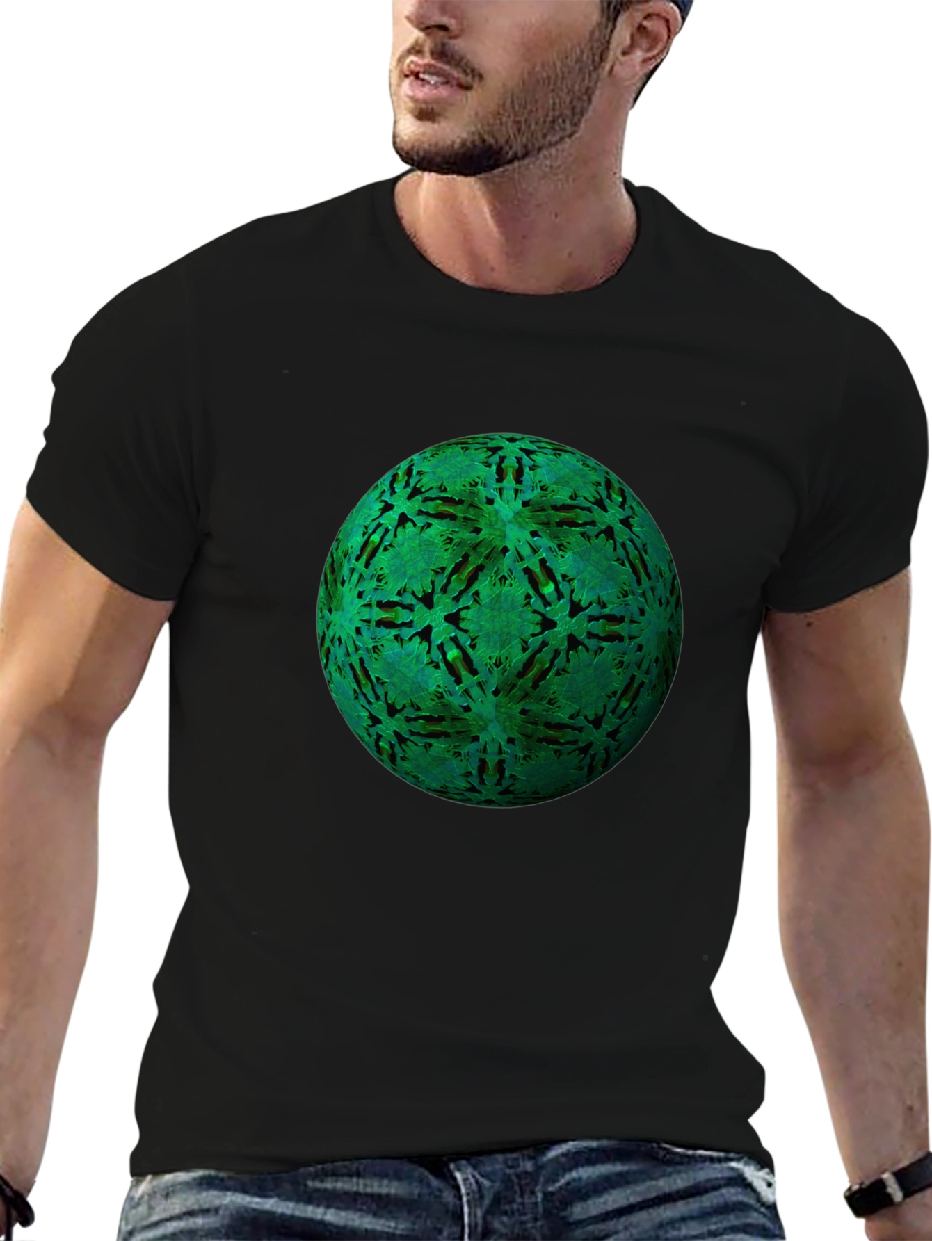 Green Orb Black T-Shirt - Unique Design