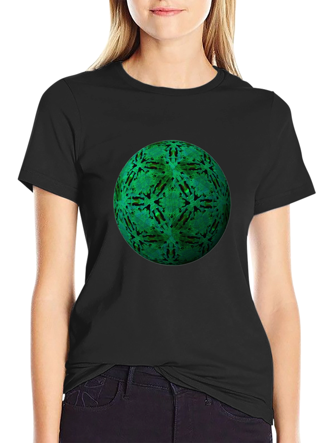 Green Orb Black T-Shirt - Unique Design