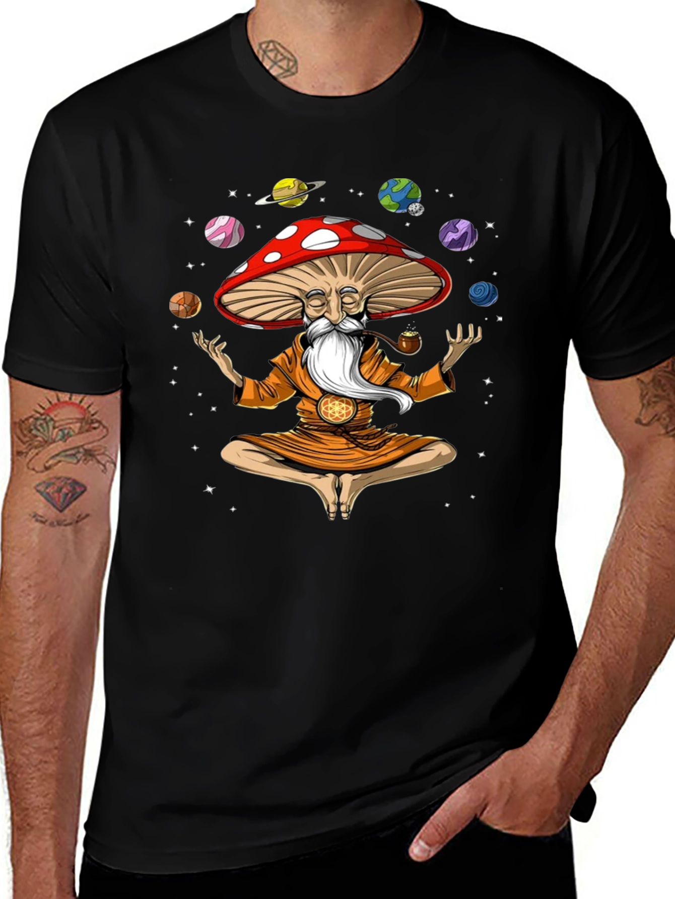 Mushroom Meditator Black Graphic T-Shirt