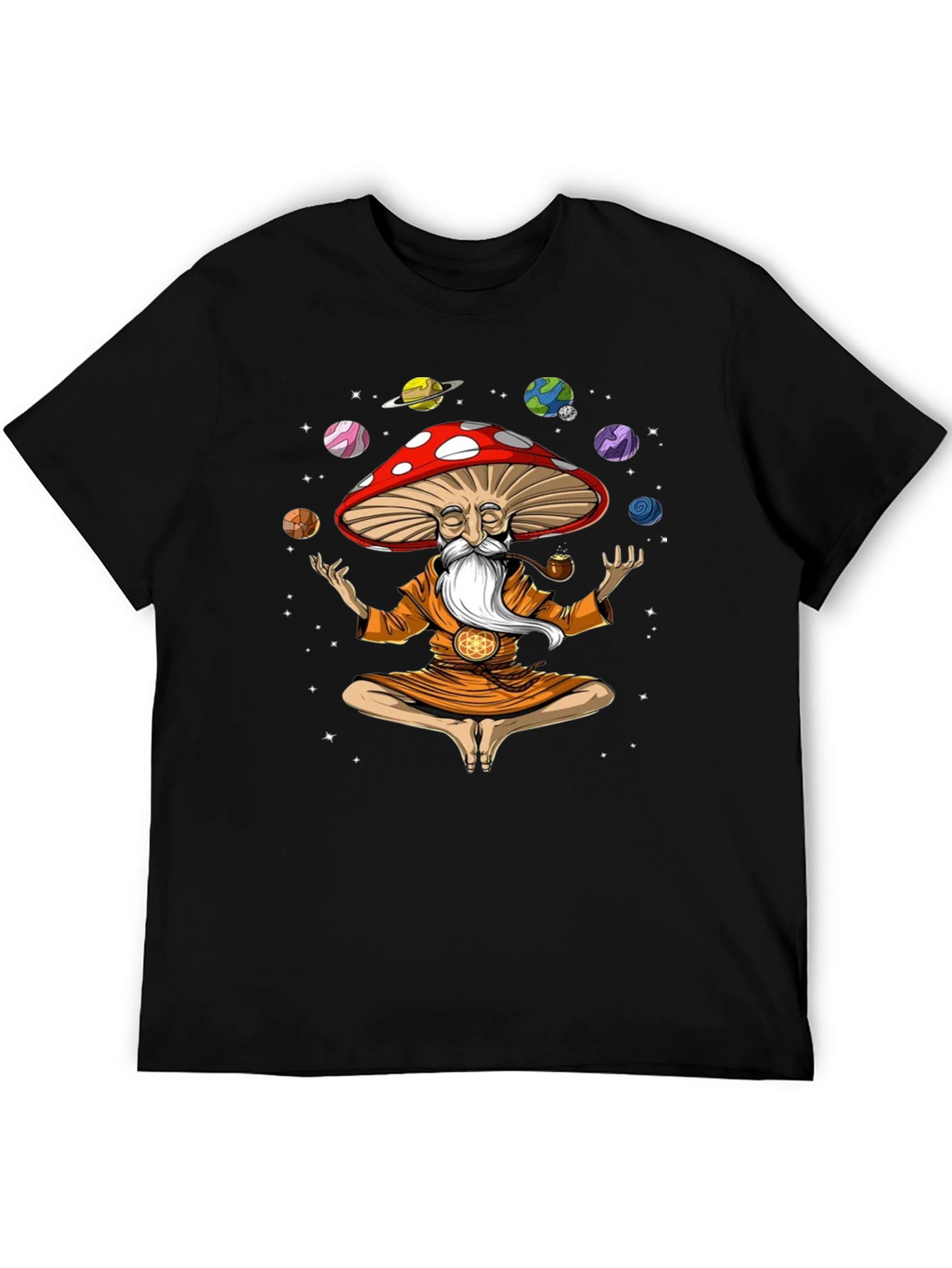 Mushroom Meditator Black Graphic T-Shirt