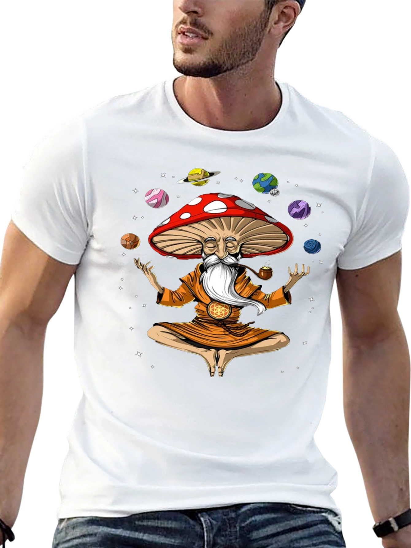 Mushroom Meditator Black Graphic T-Shirt