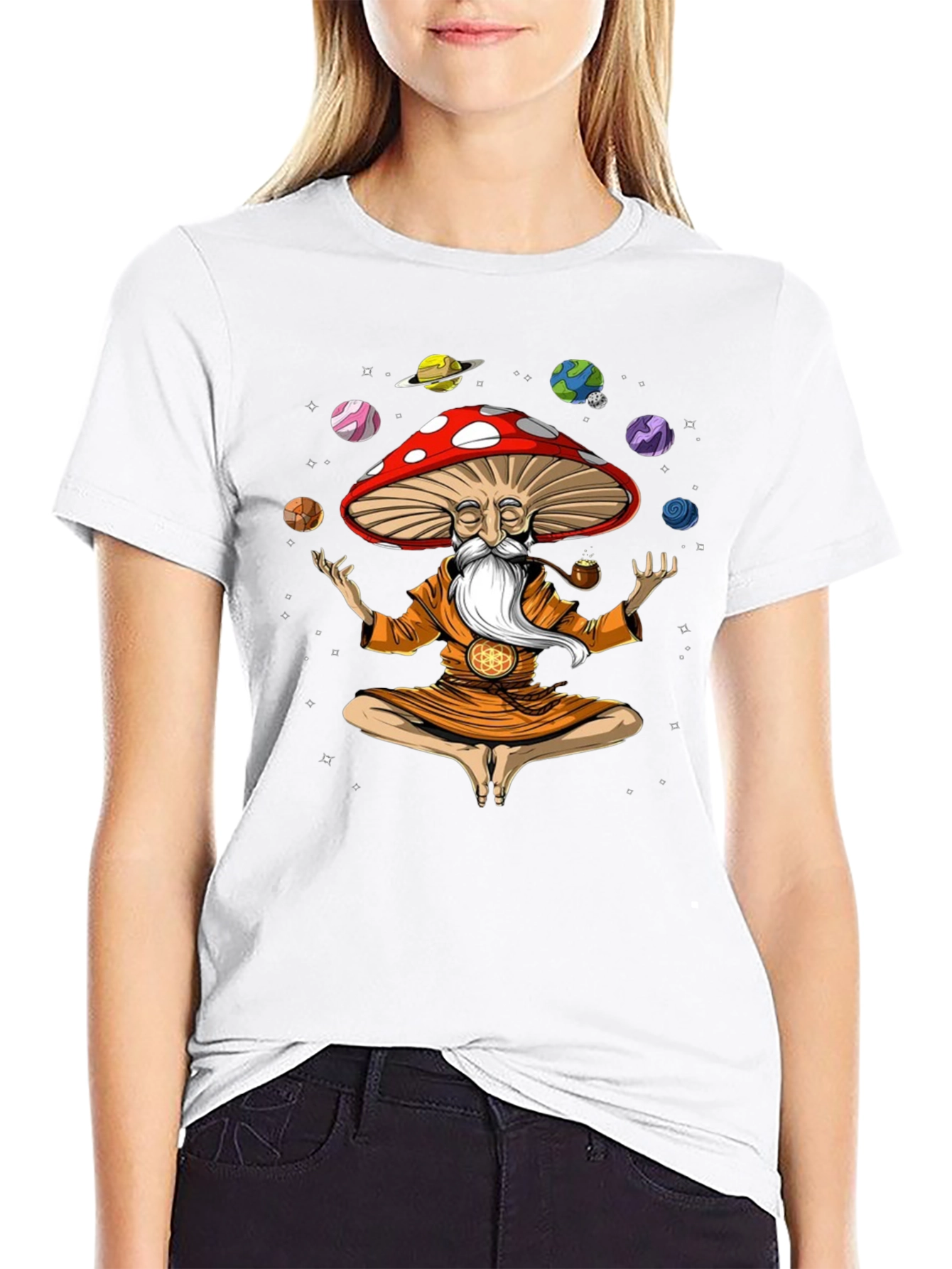 Mushroom Meditator Black Graphic T-Shirt