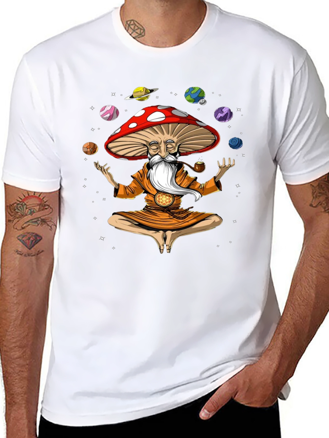 Mushroom Meditator Black Graphic T-Shirt