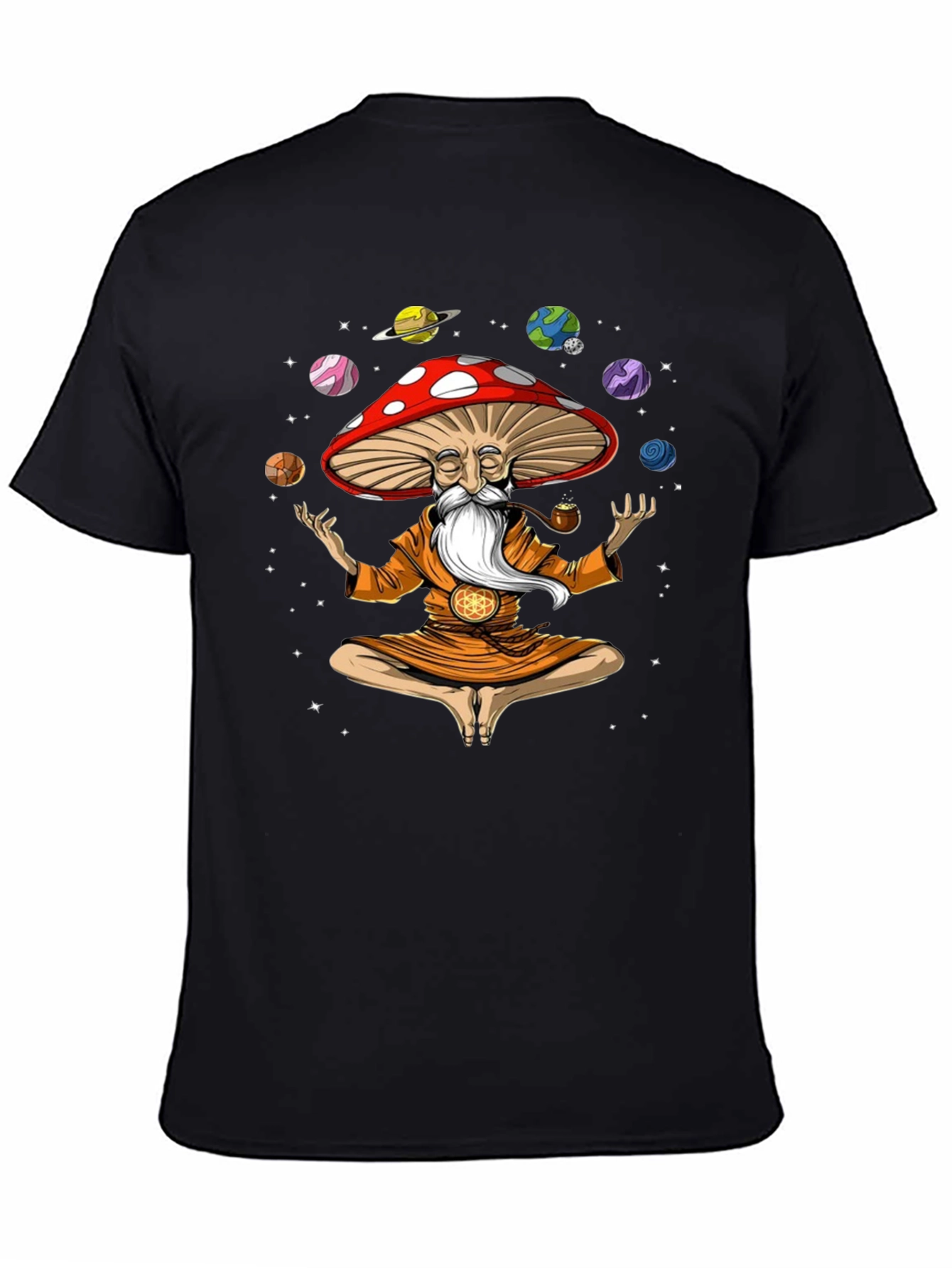 Mushroom Meditator Black Graphic T-Shirt