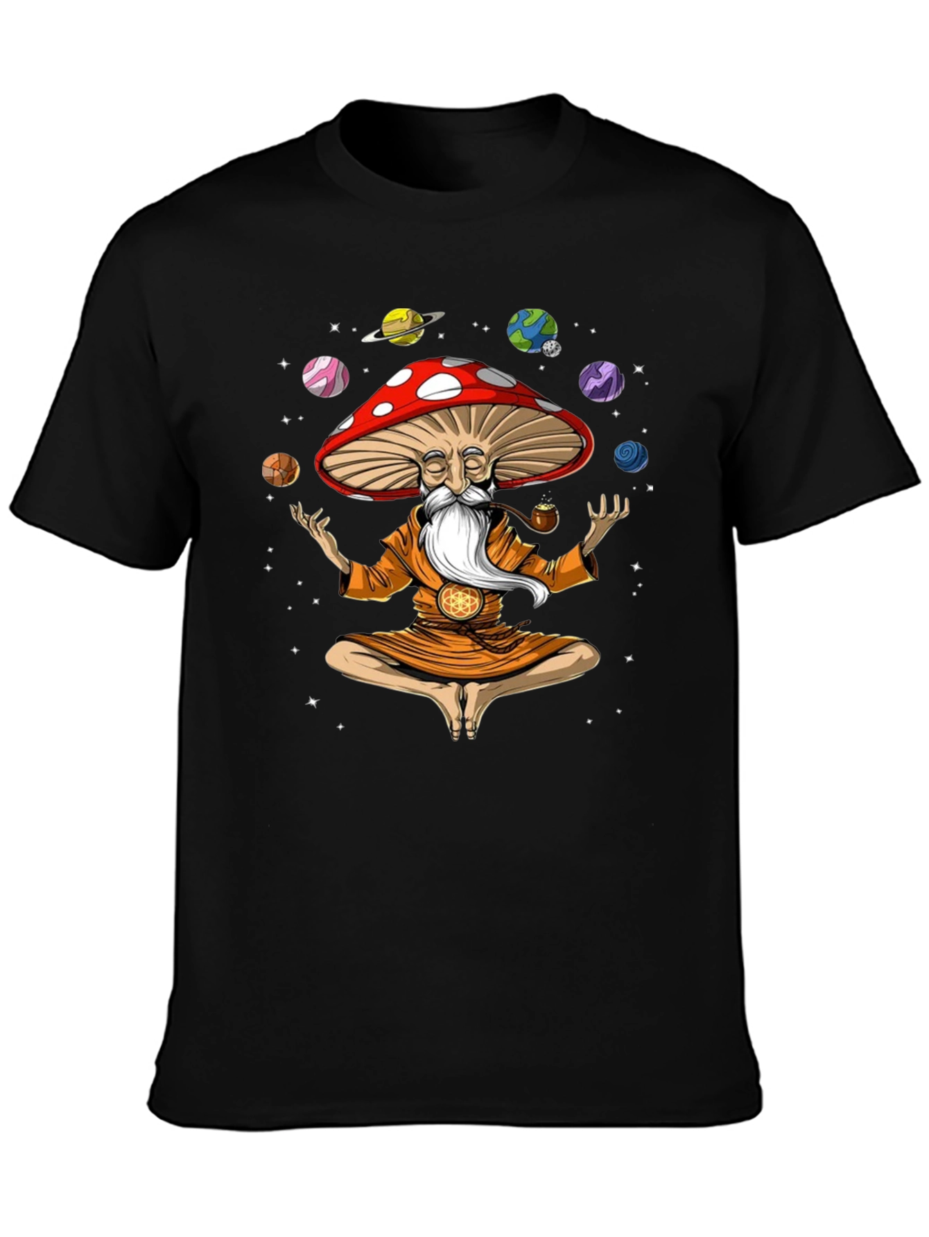 Mushroom Meditator Black Graphic T-Shirt