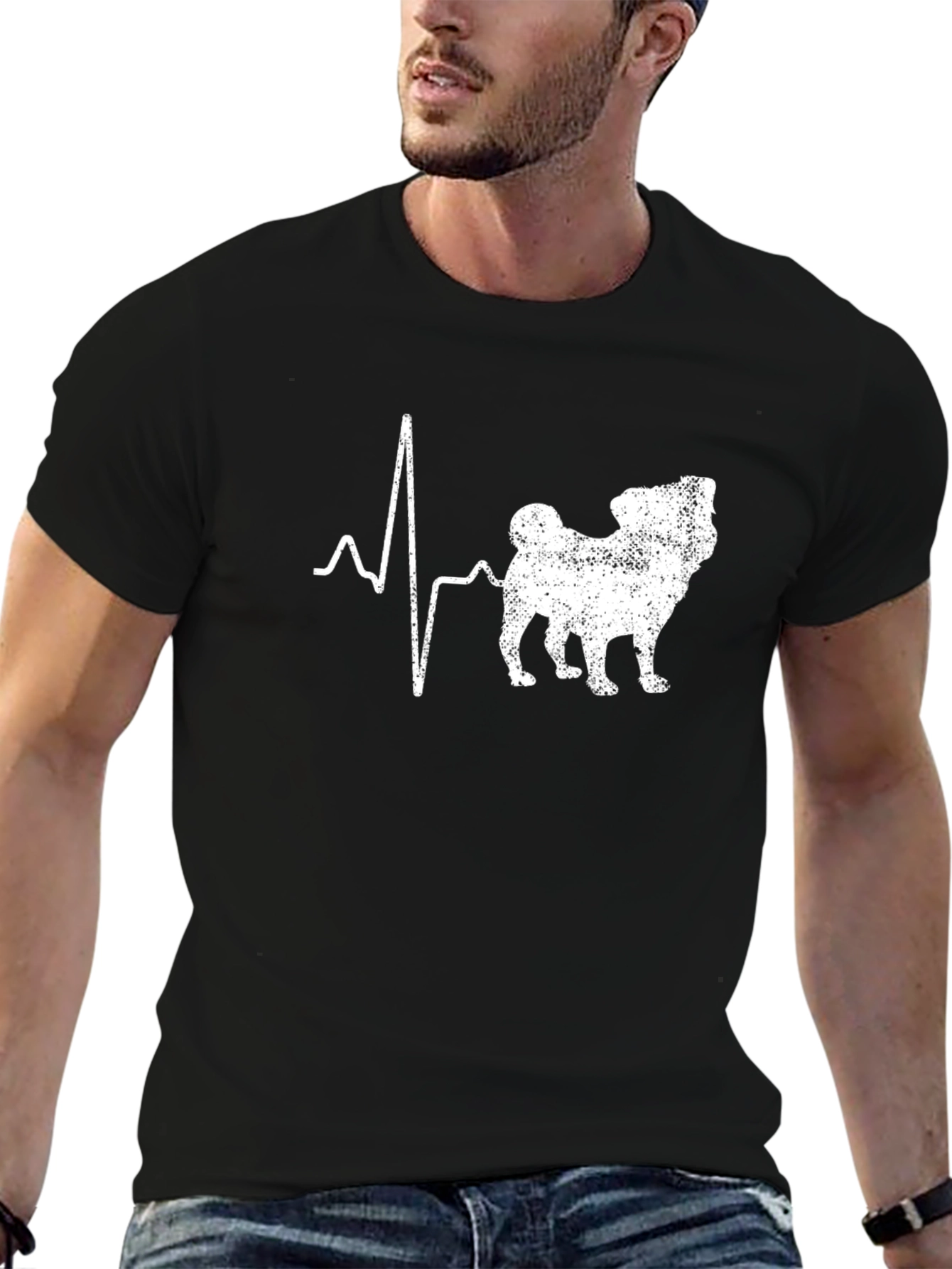 Pug Heartbeat T-Shirt - Black Cotton Tee