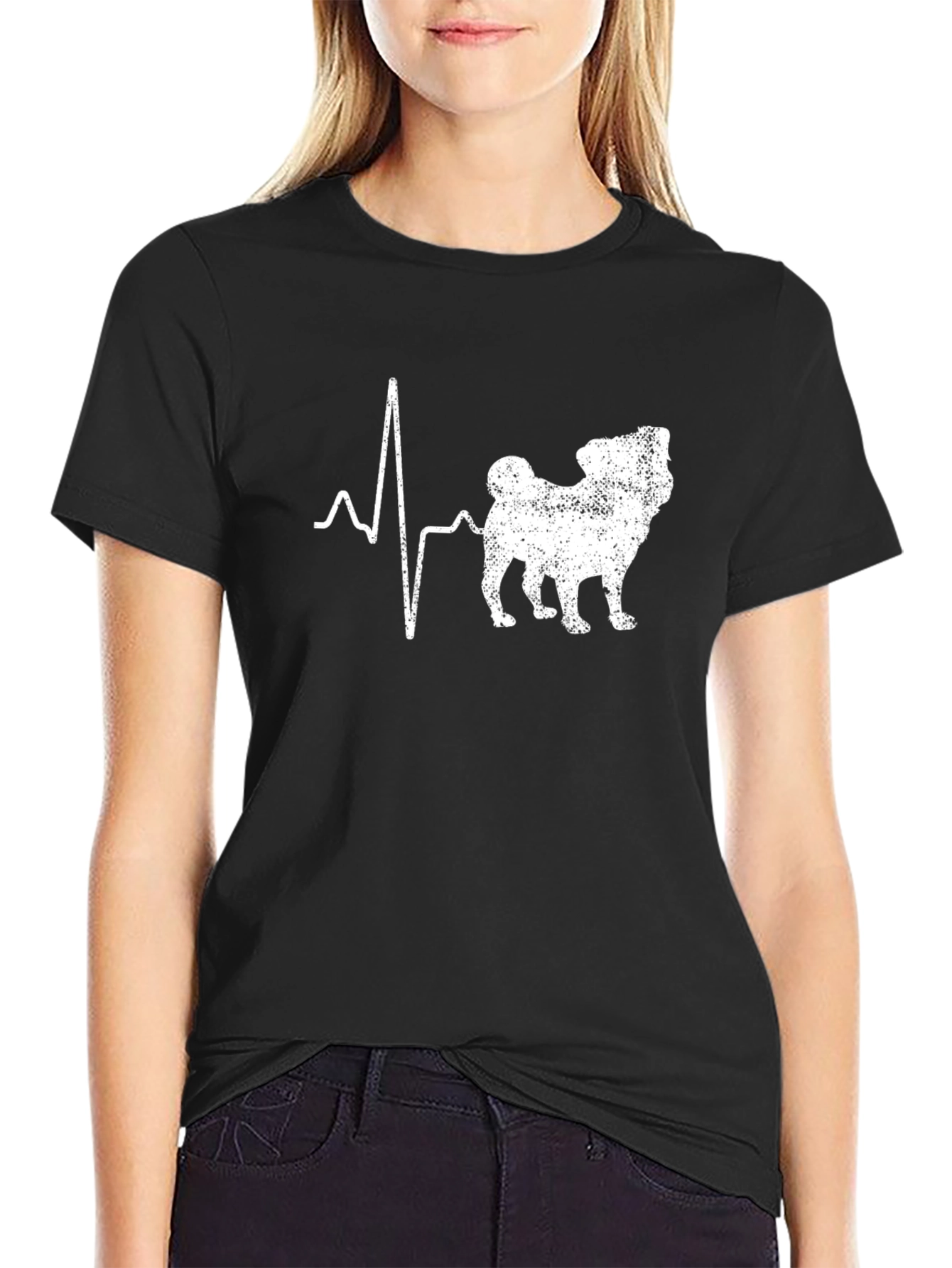 Pug Heartbeat T-Shirt - Black Cotton Tee