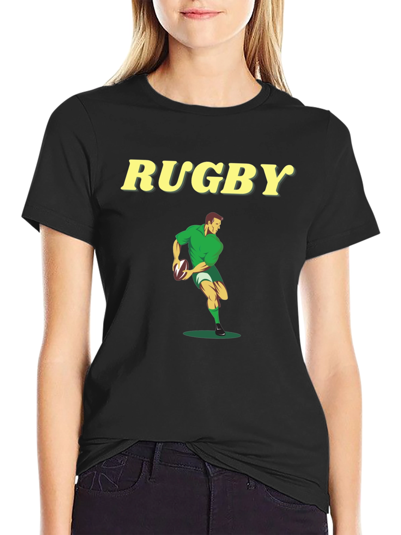 Rugby Player Graphic Tee - Black Cotton