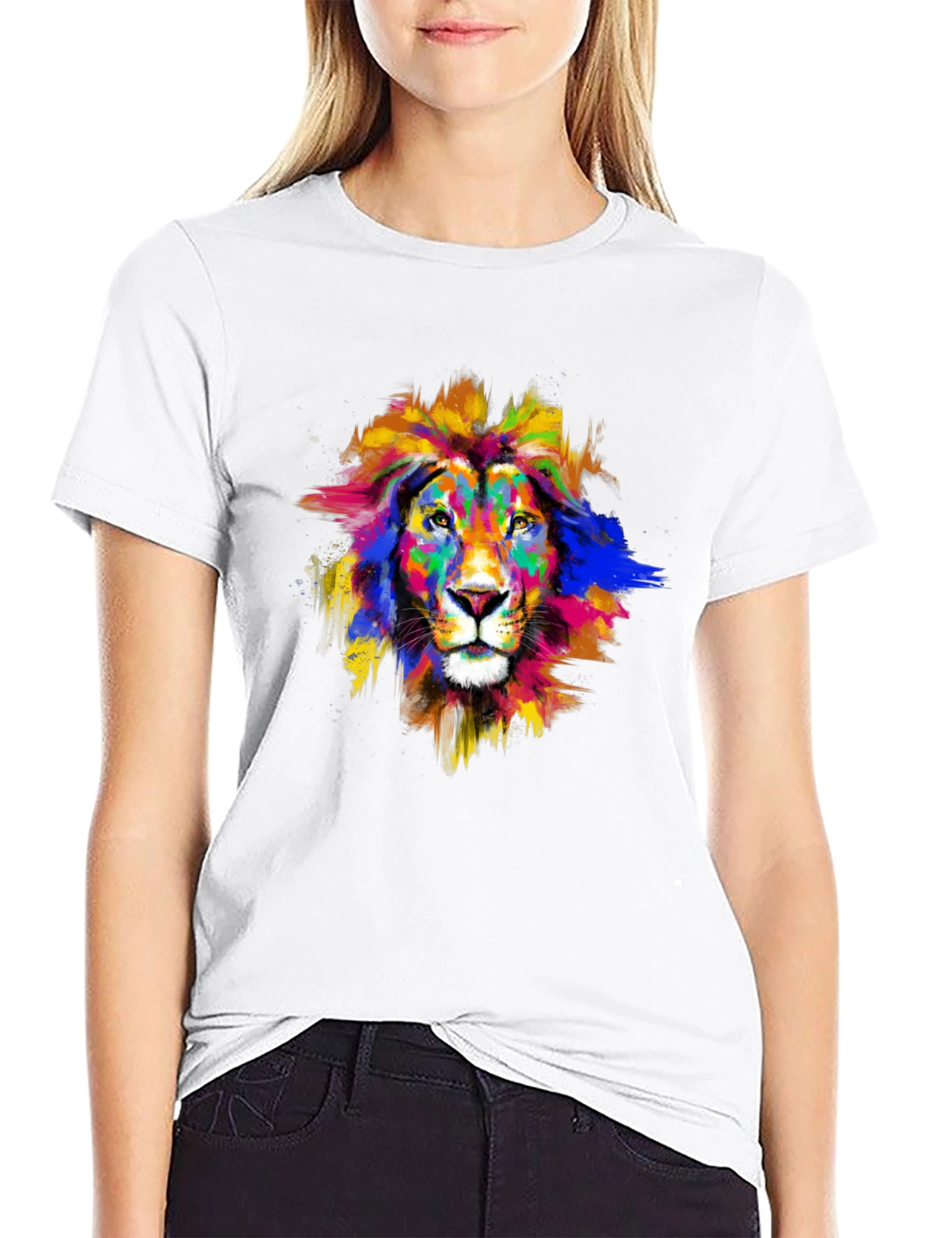 Vibrant Lion Graphic Black T-Shirt