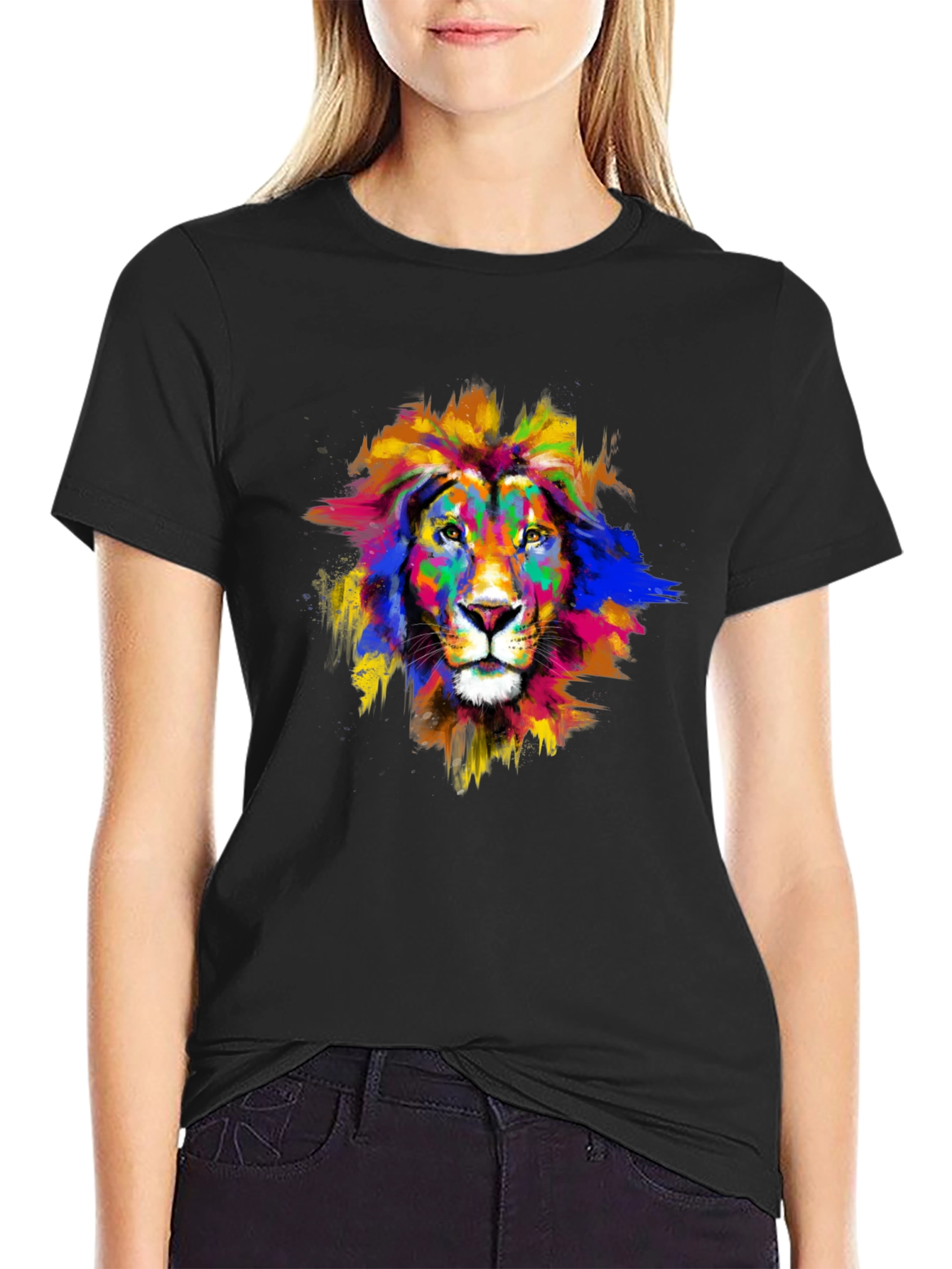 Vibrant Lion Graphic Black T-Shirt