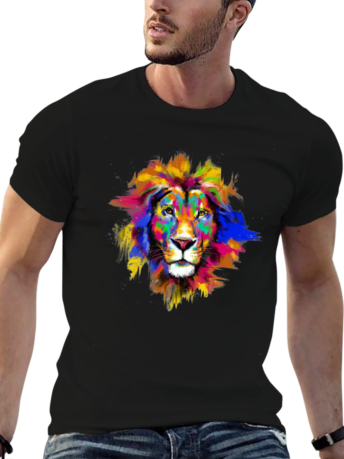 Vibrant Lion Graphic Black T-Shirt