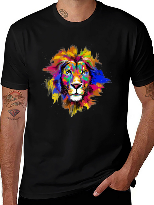 Vibrant Lion Graphic Black T-Shirt