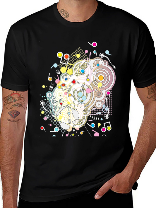 Abstract Music Note Graphic Tee - Modern Black T-Shirt