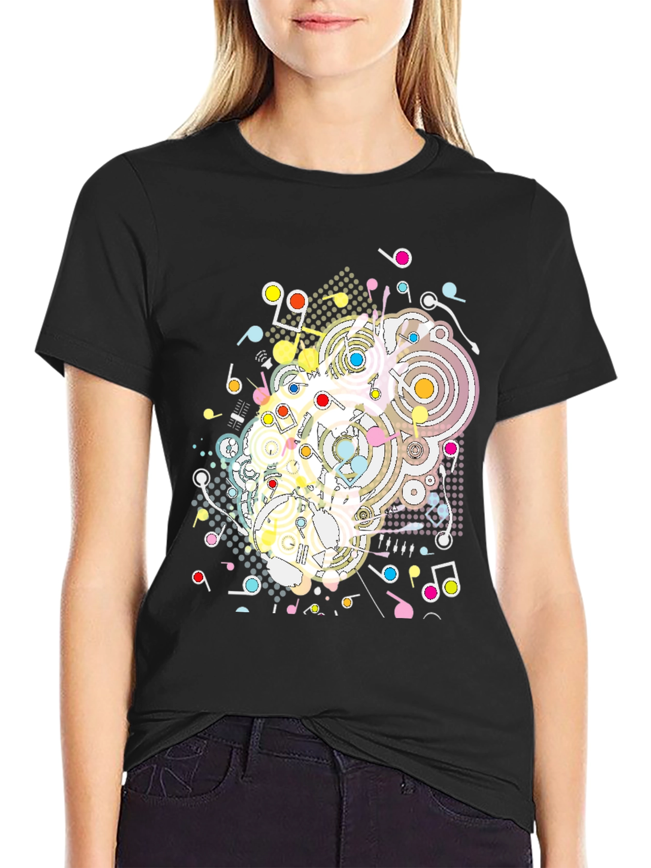 Abstract Music Note Graphic Tee - Modern Black T-Shirt