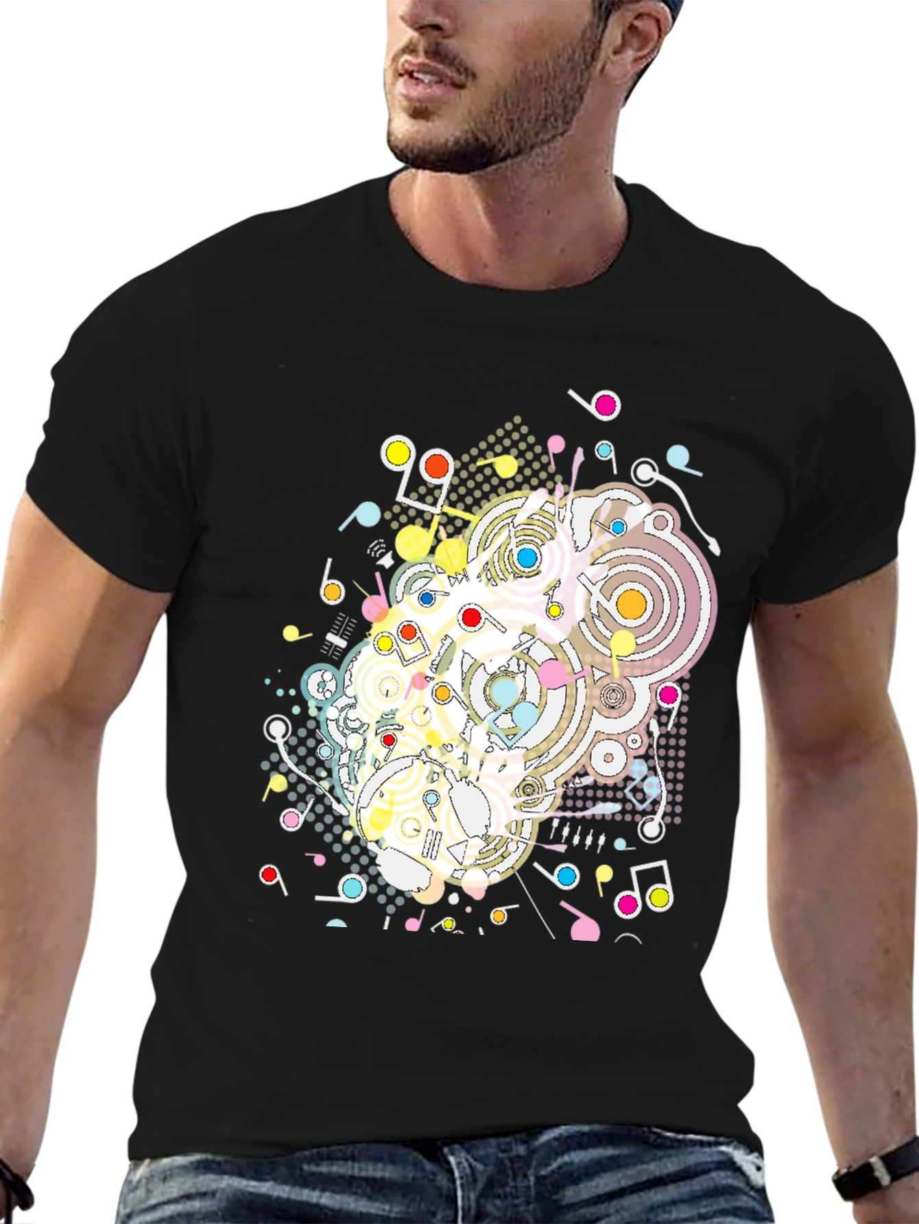 Abstract Music Note Graphic Tee - Modern Black T-Shirt