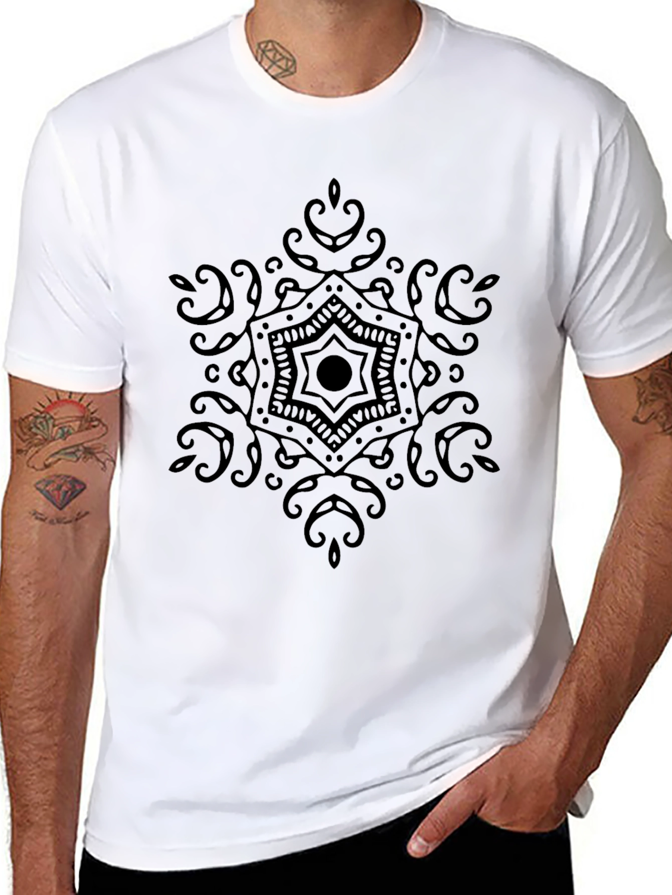 Mens Black Mandala Graphic Tee - Casual Style