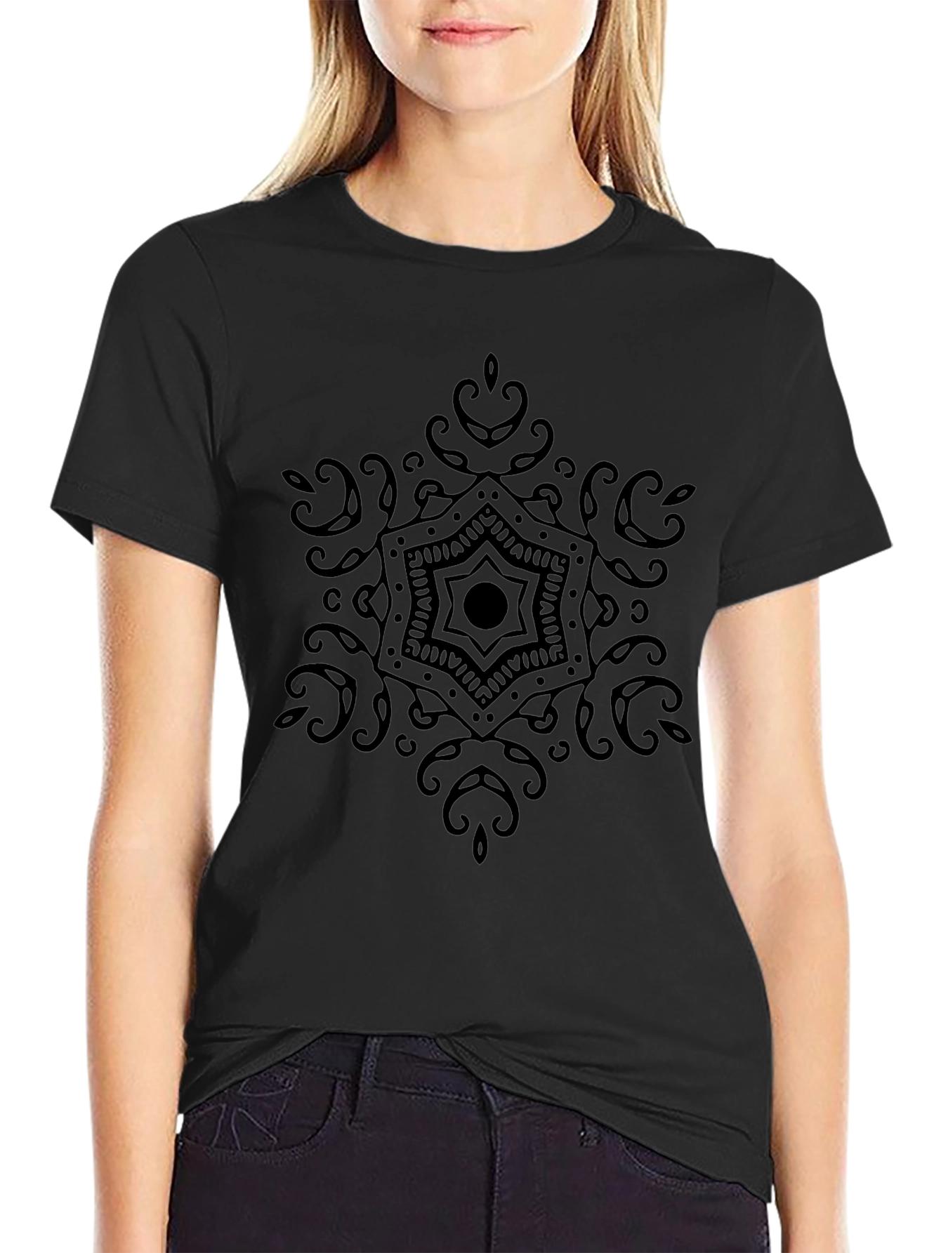 Mens Black Mandala Graphic Tee - Casual Style