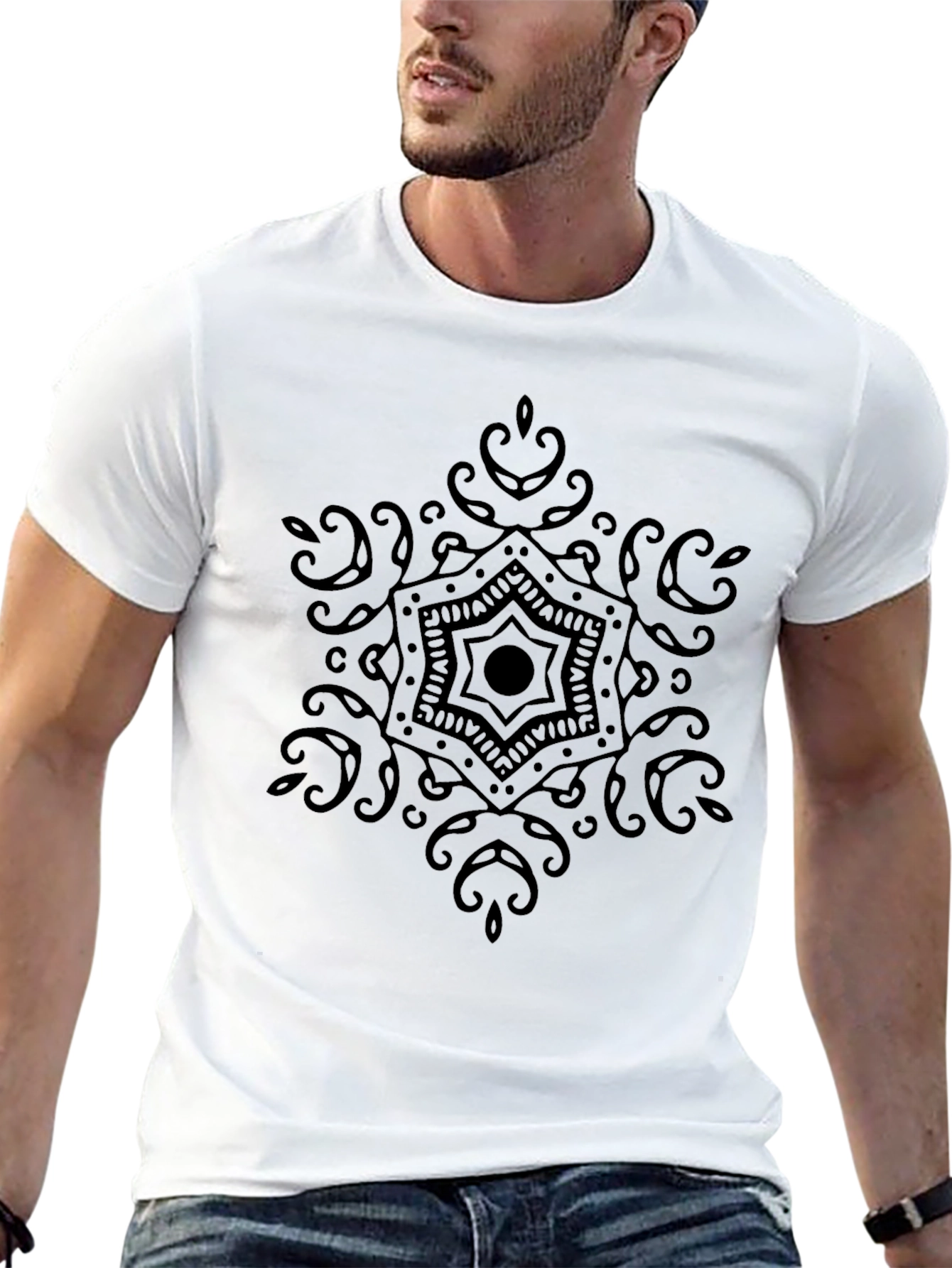 Mens Black Mandala Graphic Tee - Casual Style
