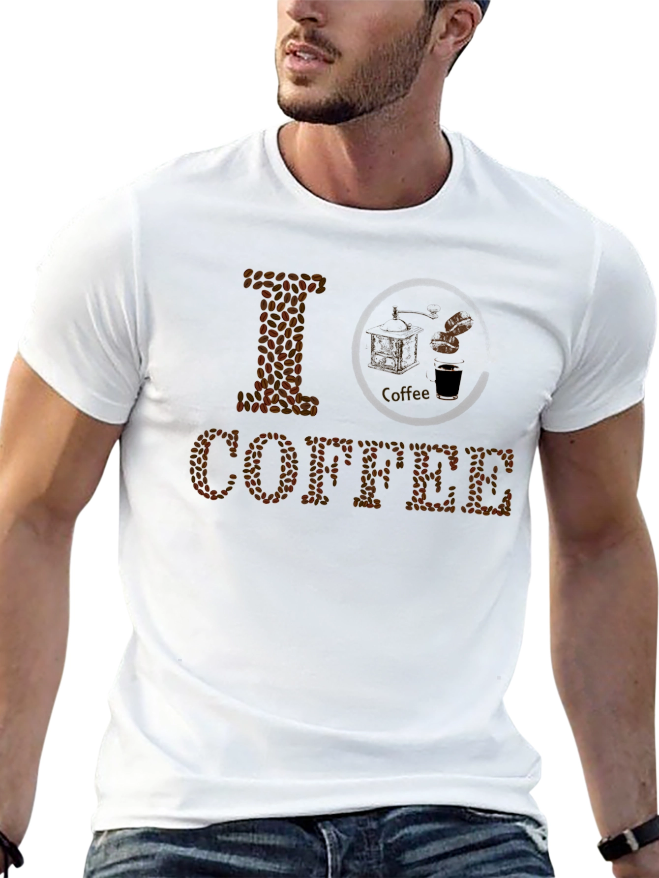 I Love Coffee T-Shirt - Coffee Bean Design