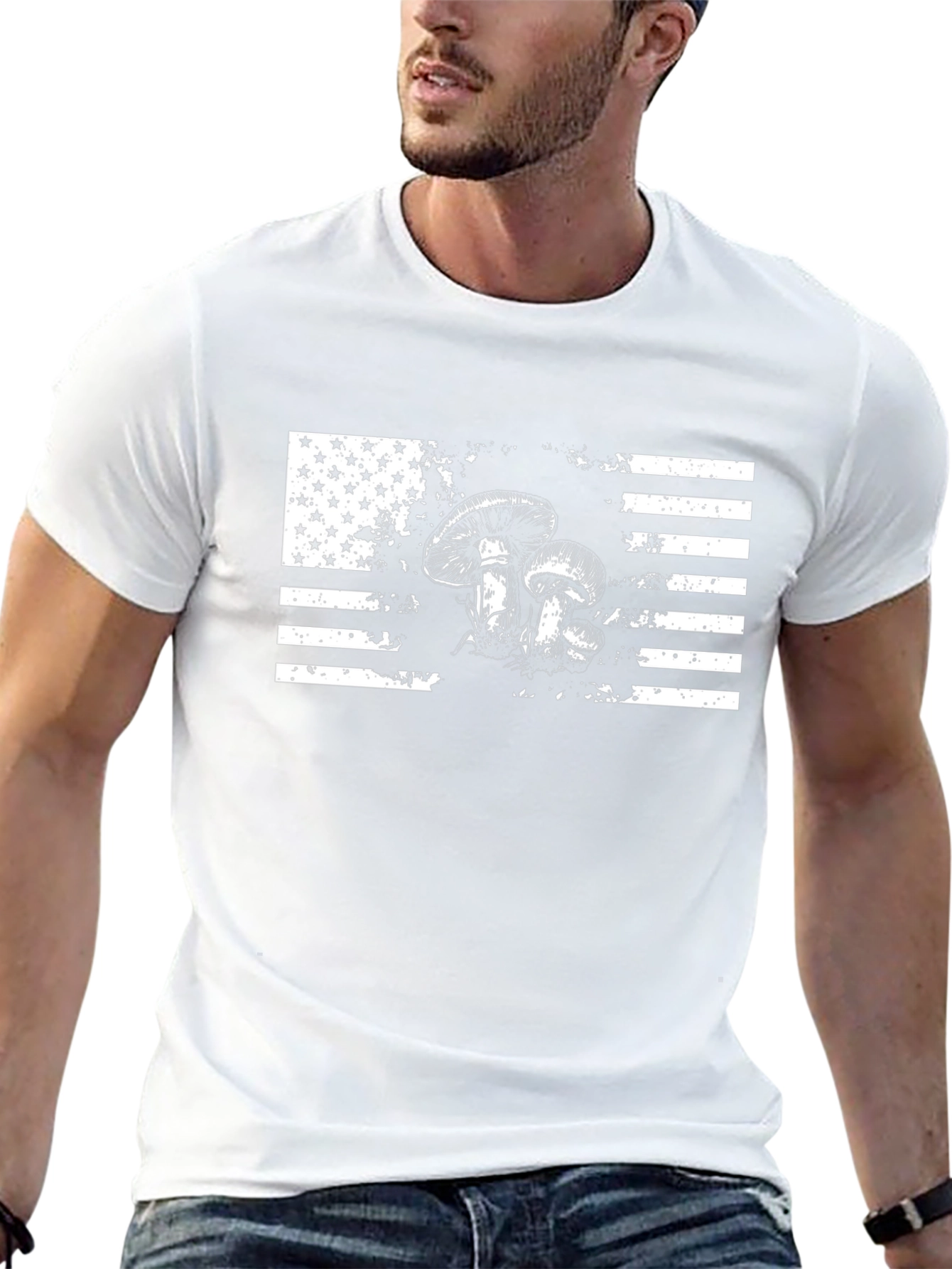 American Flag Mushroom Graphic T-Shirt