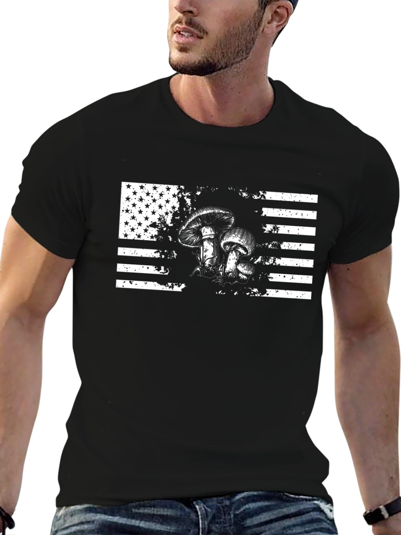 American Flag Mushroom Graphic T-Shirt