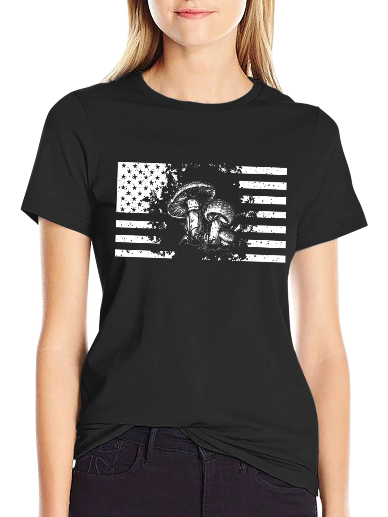 American Flag Mushroom Graphic T-Shirt