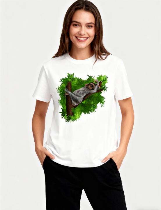 Men's Sloth in Jungle Nature Graphic Print T-Shirt, 1 pcs 190g 100% Pure Cotton Casual Short-Sleeve T-Shirt