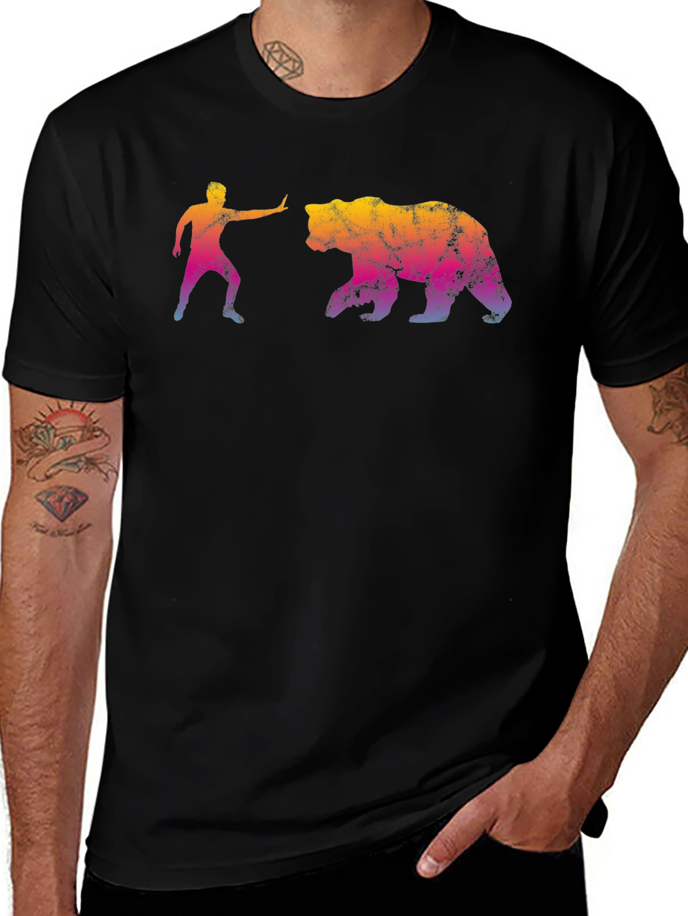 Man vs. Bear Graphic T-Shirt - Black Cotton Tee