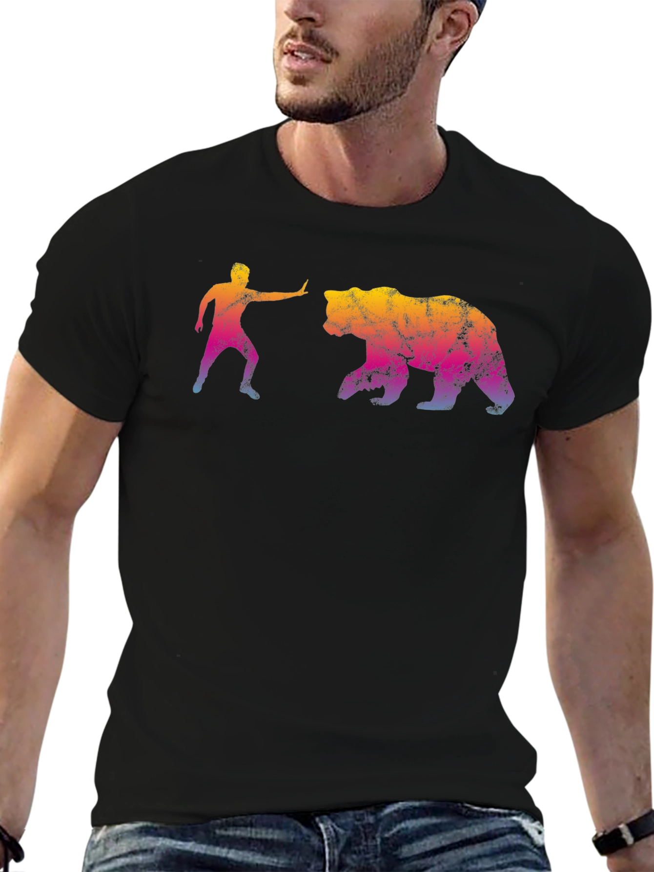 Man vs. Bear Graphic T-Shirt - Black Cotton Tee