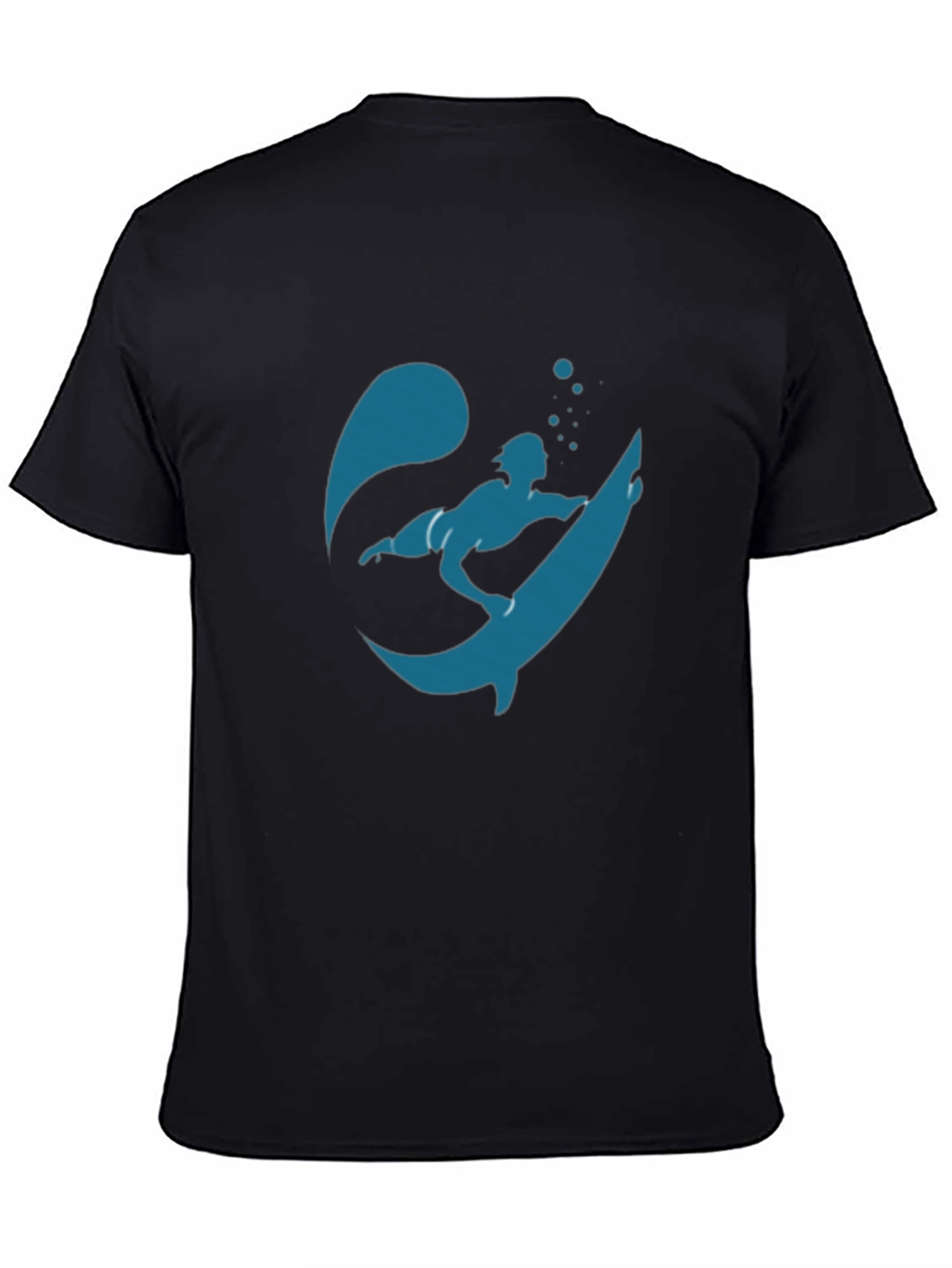 Surfer Silhouette Graphic Tee - Black Cotton T-Shirt