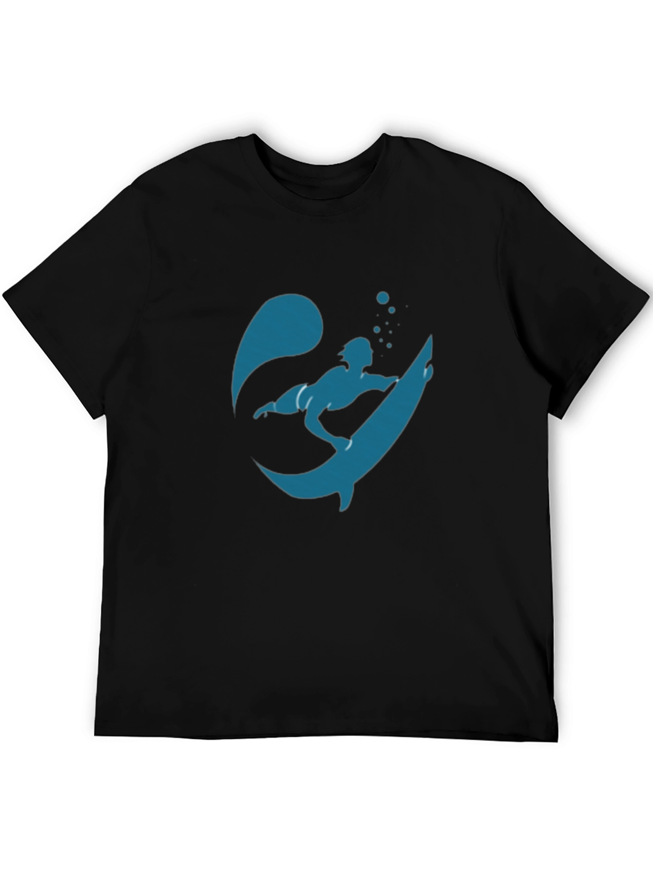 Surfer Silhouette Graphic Tee - Black Cotton T-Shirt
