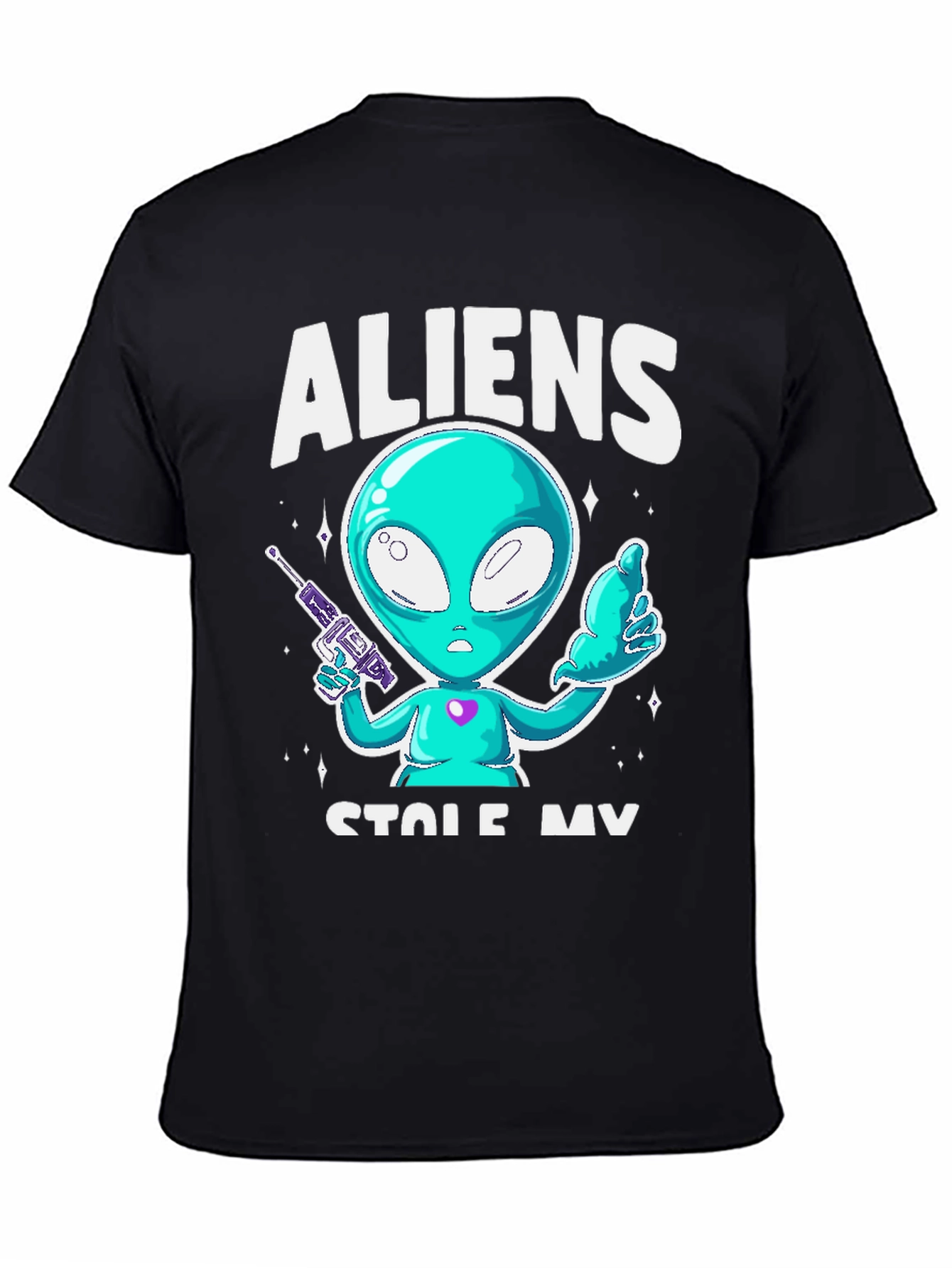Aliens Stole My Sock T-Shirt - Black Cotton Tee