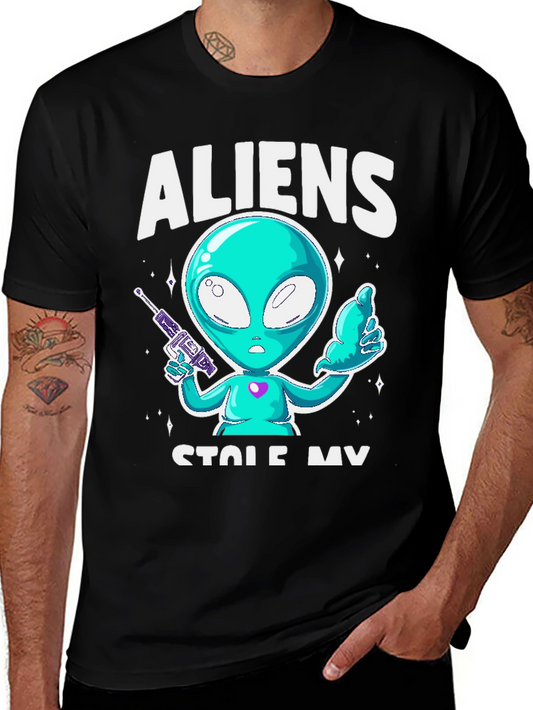 Aliens Stole My Sock T-Shirt - Black Cotton Tee
