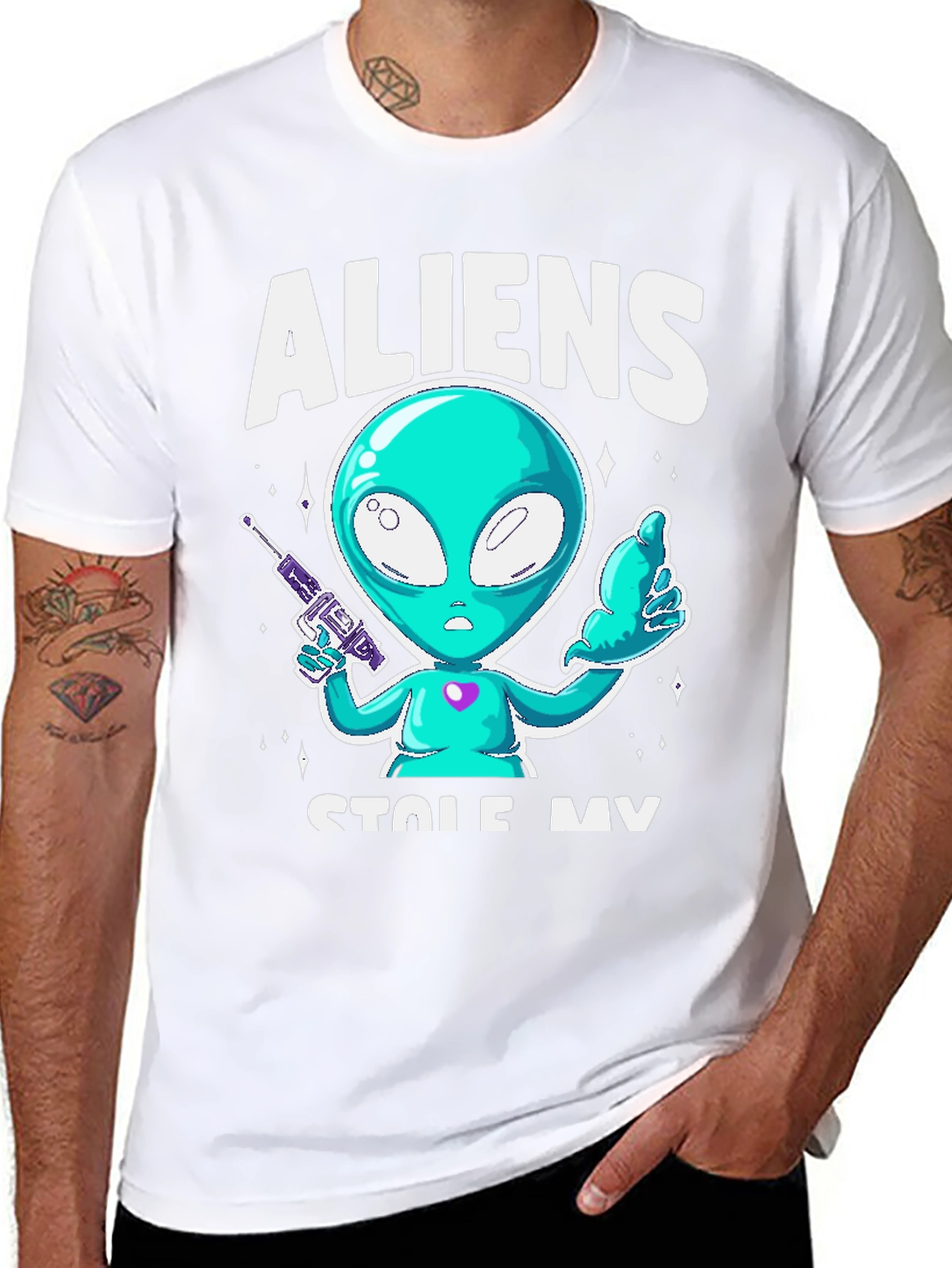 Aliens Stole My Sock T-Shirt - Black Cotton Tee