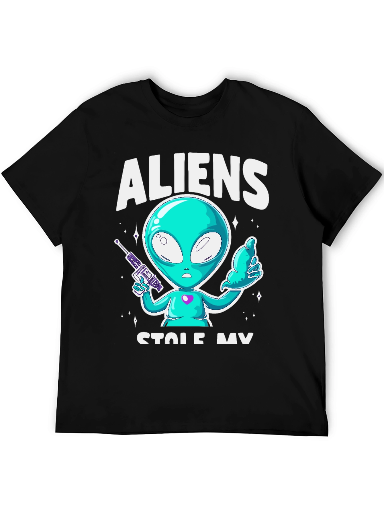Aliens Stole My Sock T-Shirt - Black Cotton Tee