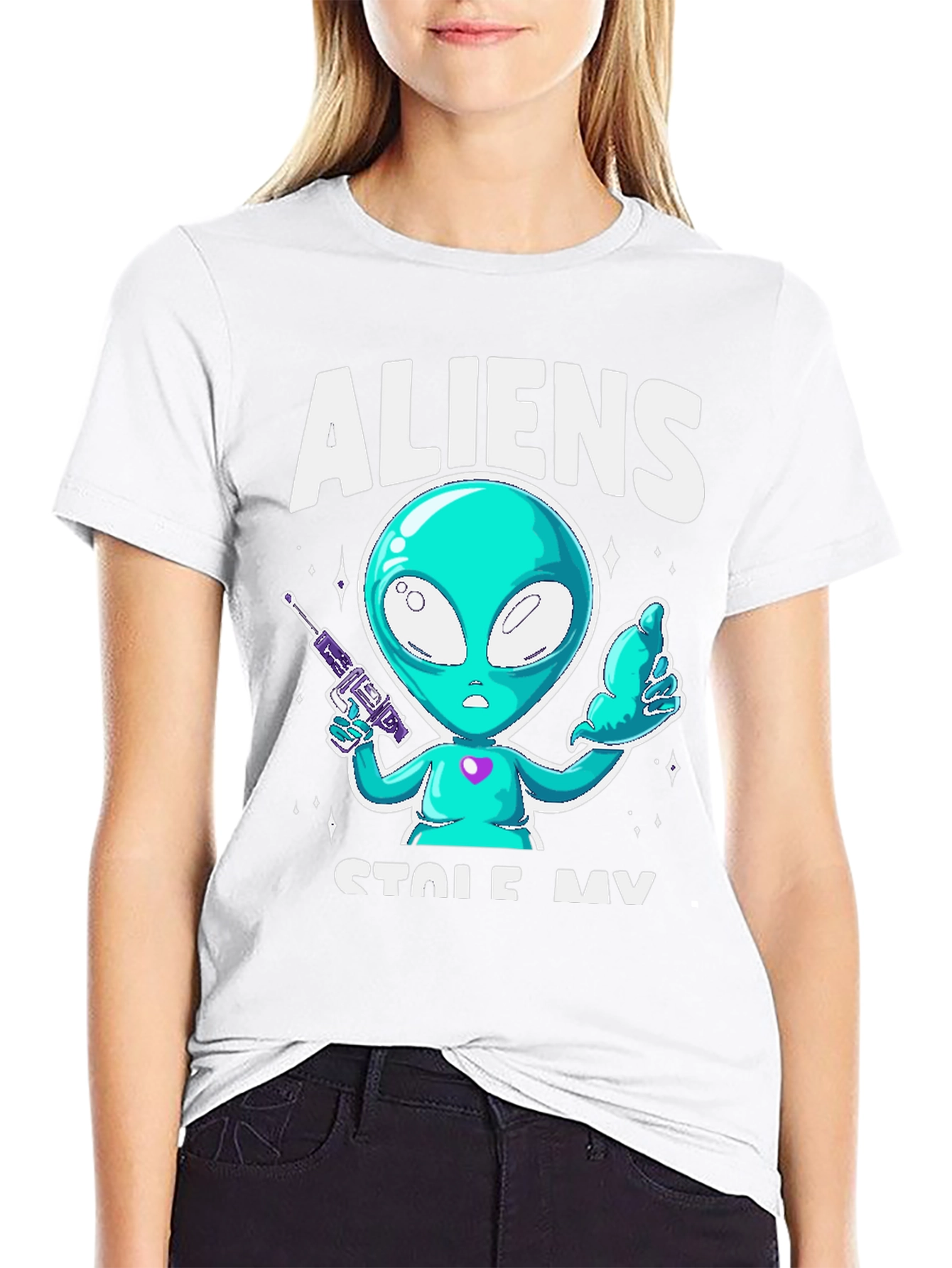 Aliens Stole My Sock T-Shirt - Black Cotton Tee