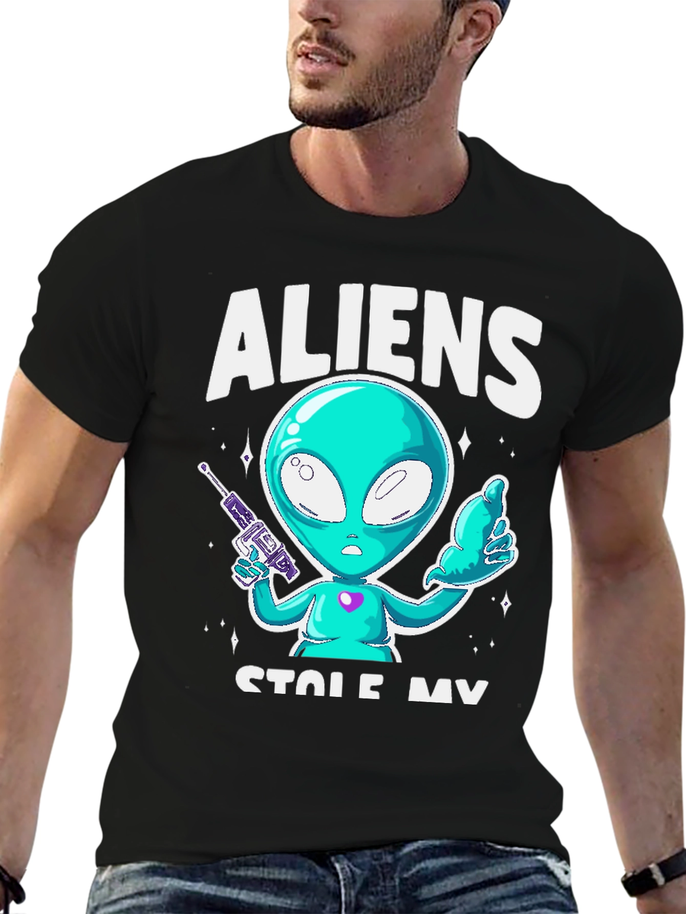 Aliens Stole My Sock T-Shirt - Black Cotton Tee