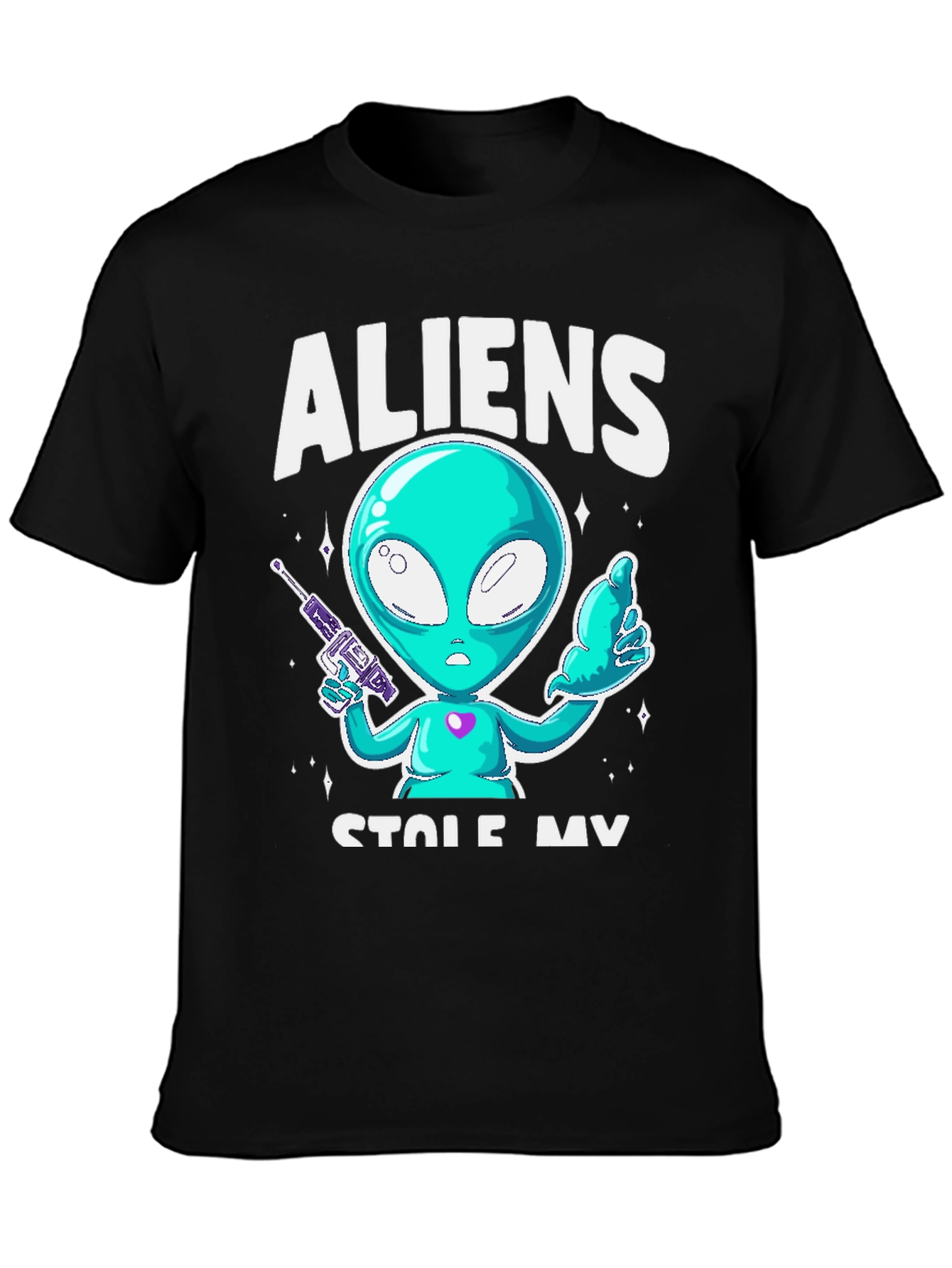 Aliens Stole My Sock T-Shirt - Black Cotton Tee