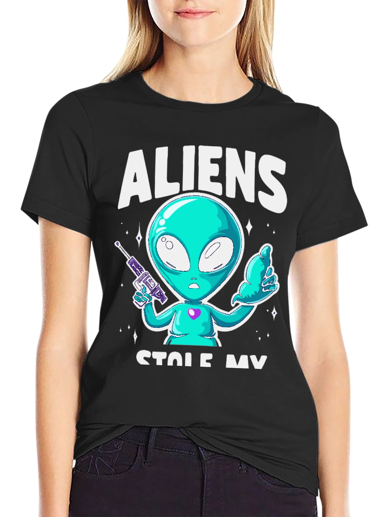 Aliens Stole My Sock T-Shirt - Black Cotton Tee
