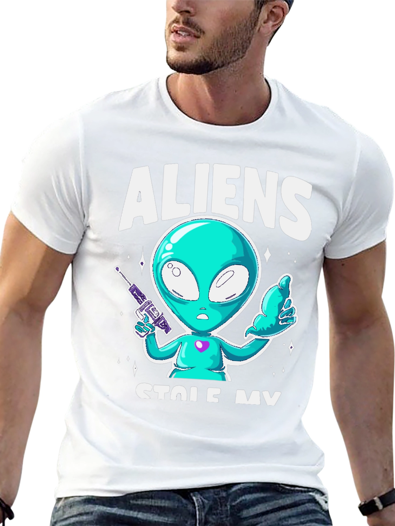 Aliens Stole My Sock T-Shirt - Black Cotton Tee