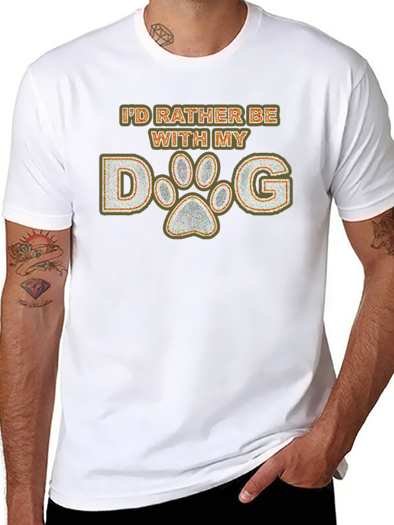 Id Rather Be With My Dog Paw Print T-Shirt