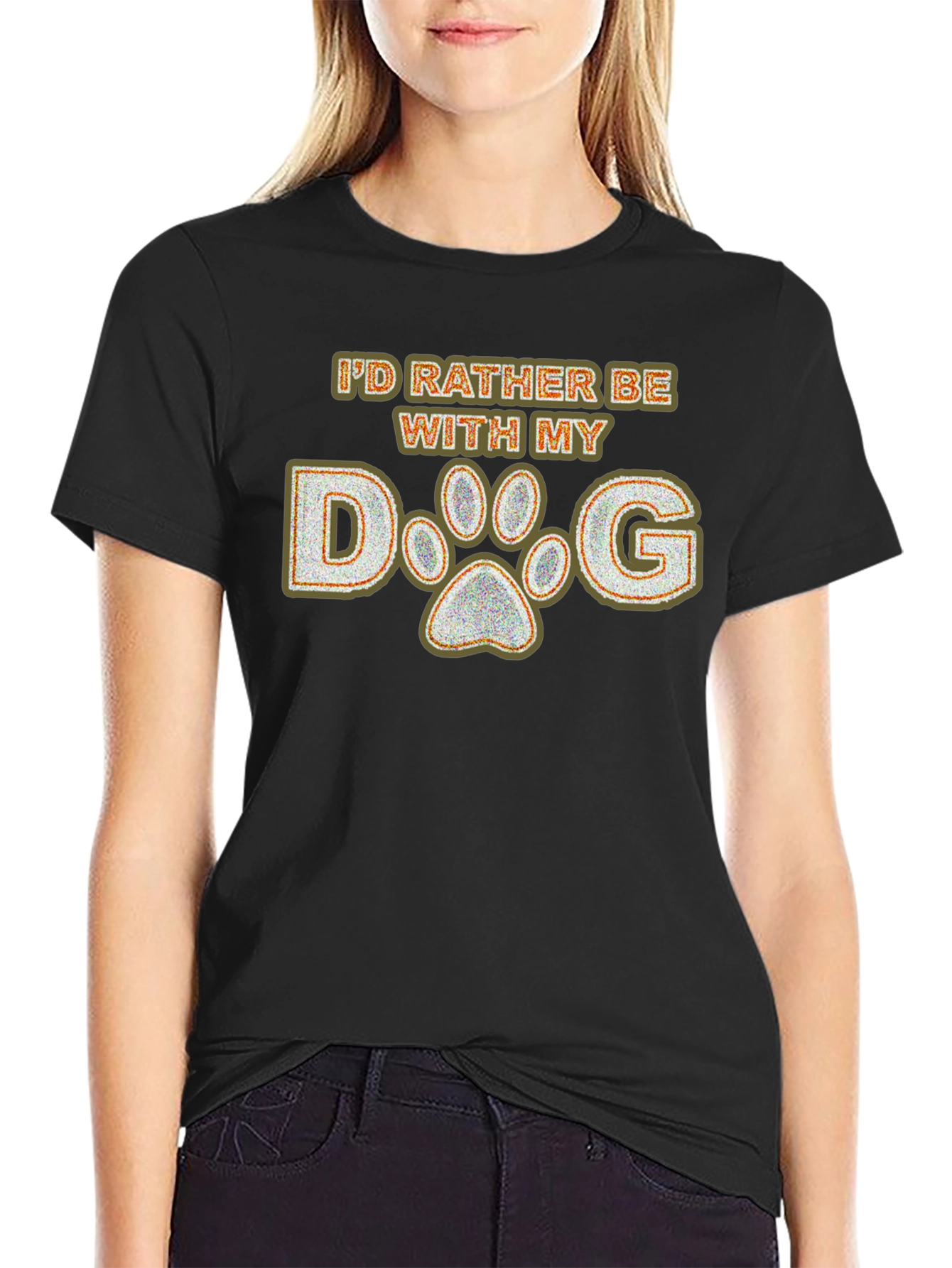 Id Rather Be With My Dog Paw Print T-Shirt