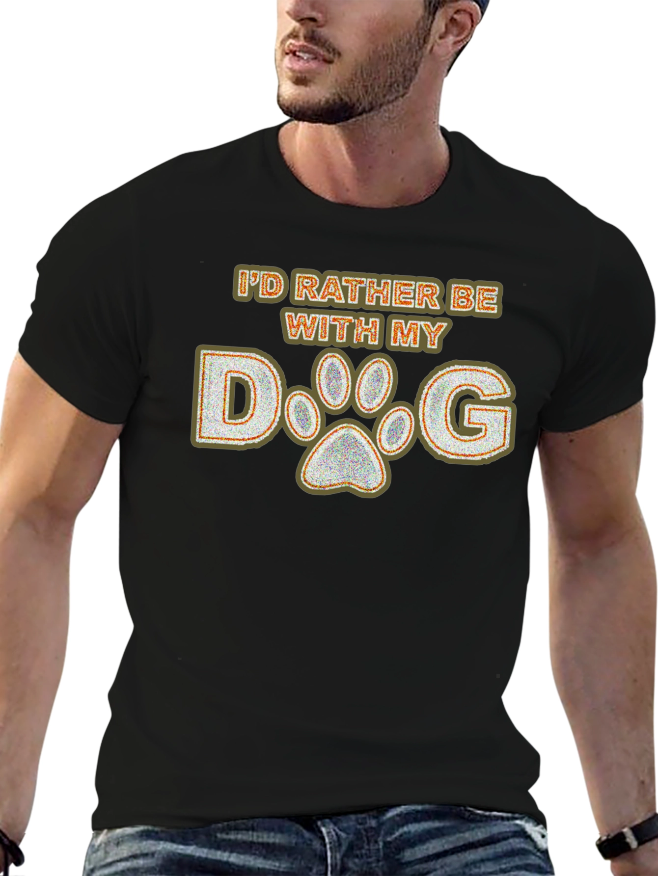 Id Rather Be With My Dog Paw Print T-Shirt