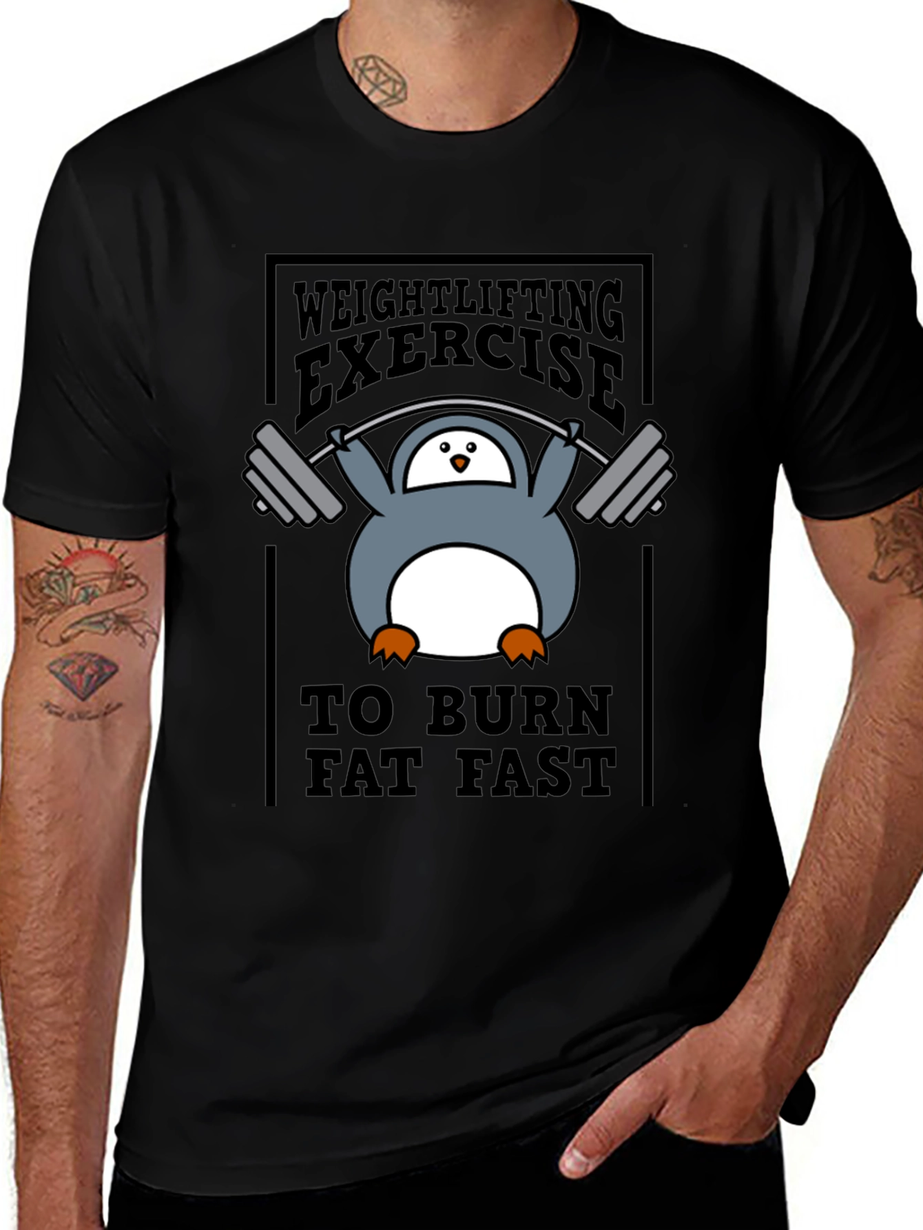 Penguin Weightlifting Exercise Burn Fat T-Shirt