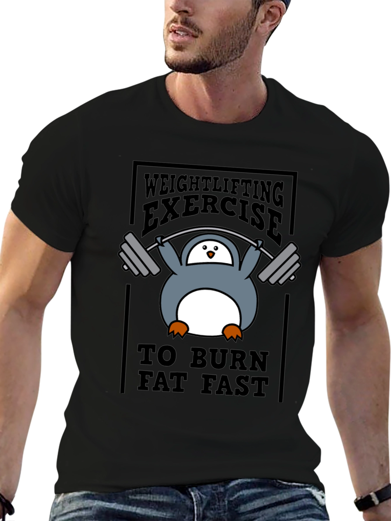Penguin Weightlifting Exercise Burn Fat T-Shirt