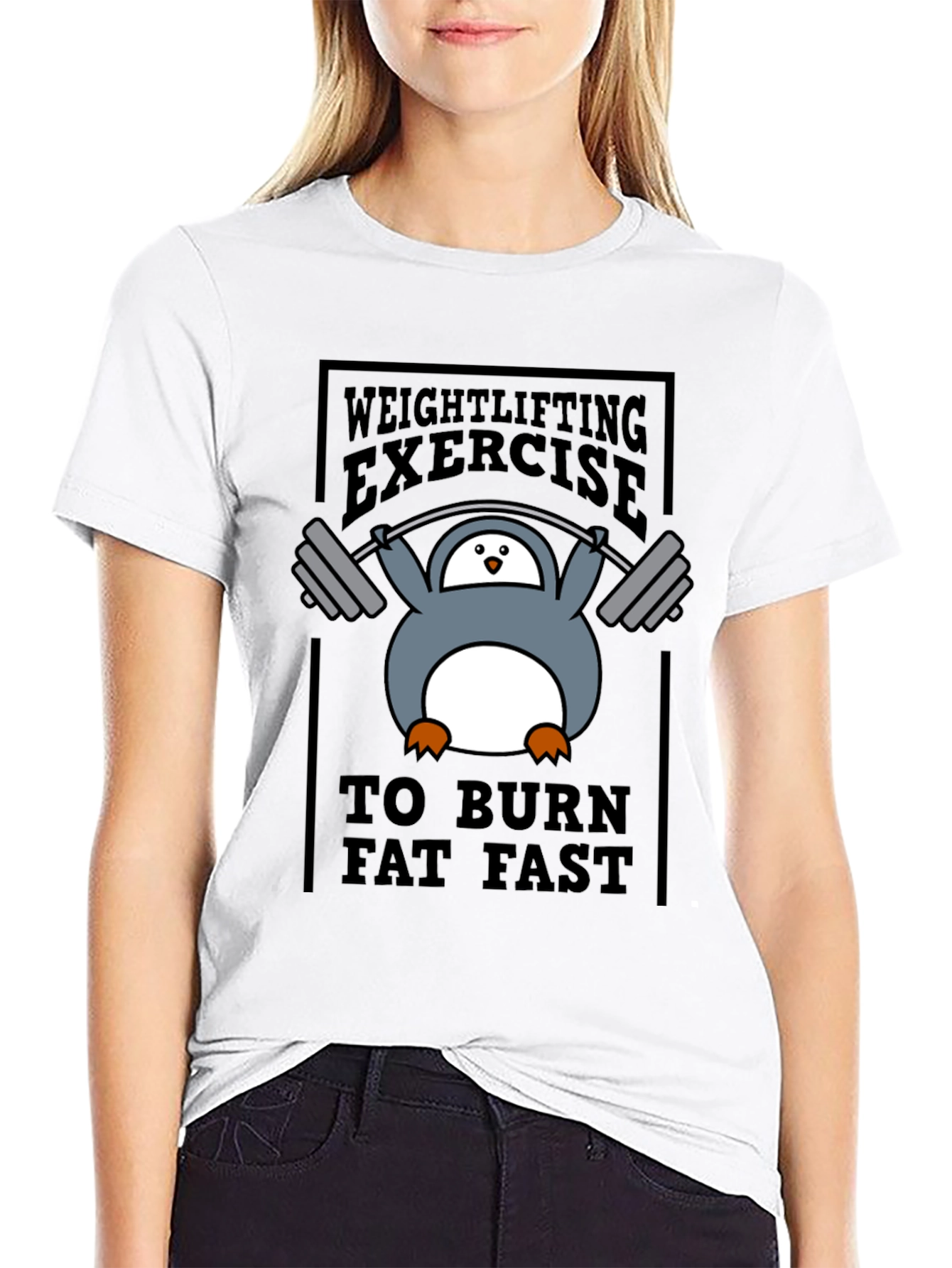 Penguin Weightlifting Exercise Burn Fat T-Shirt
