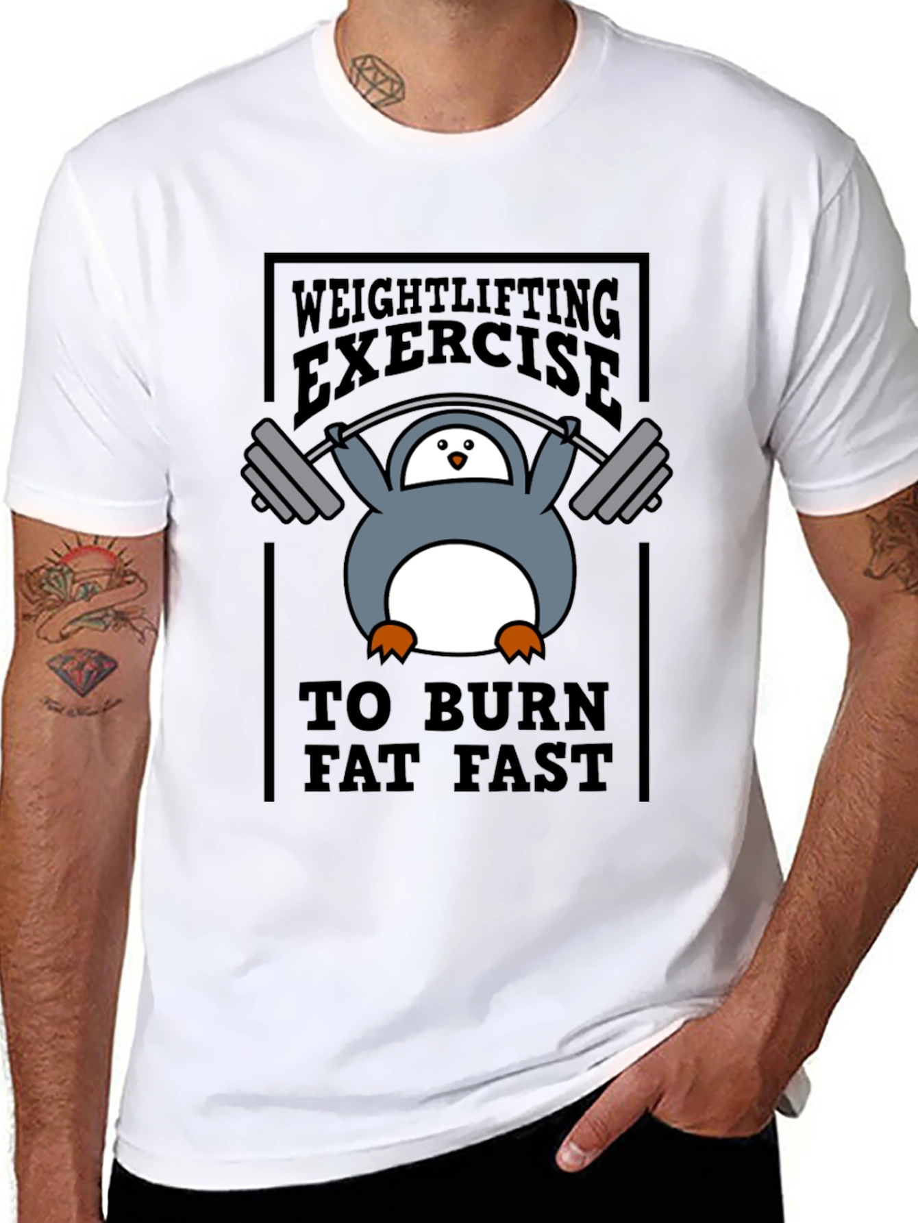 Penguin Weightlifting Exercise Burn Fat T-Shirt