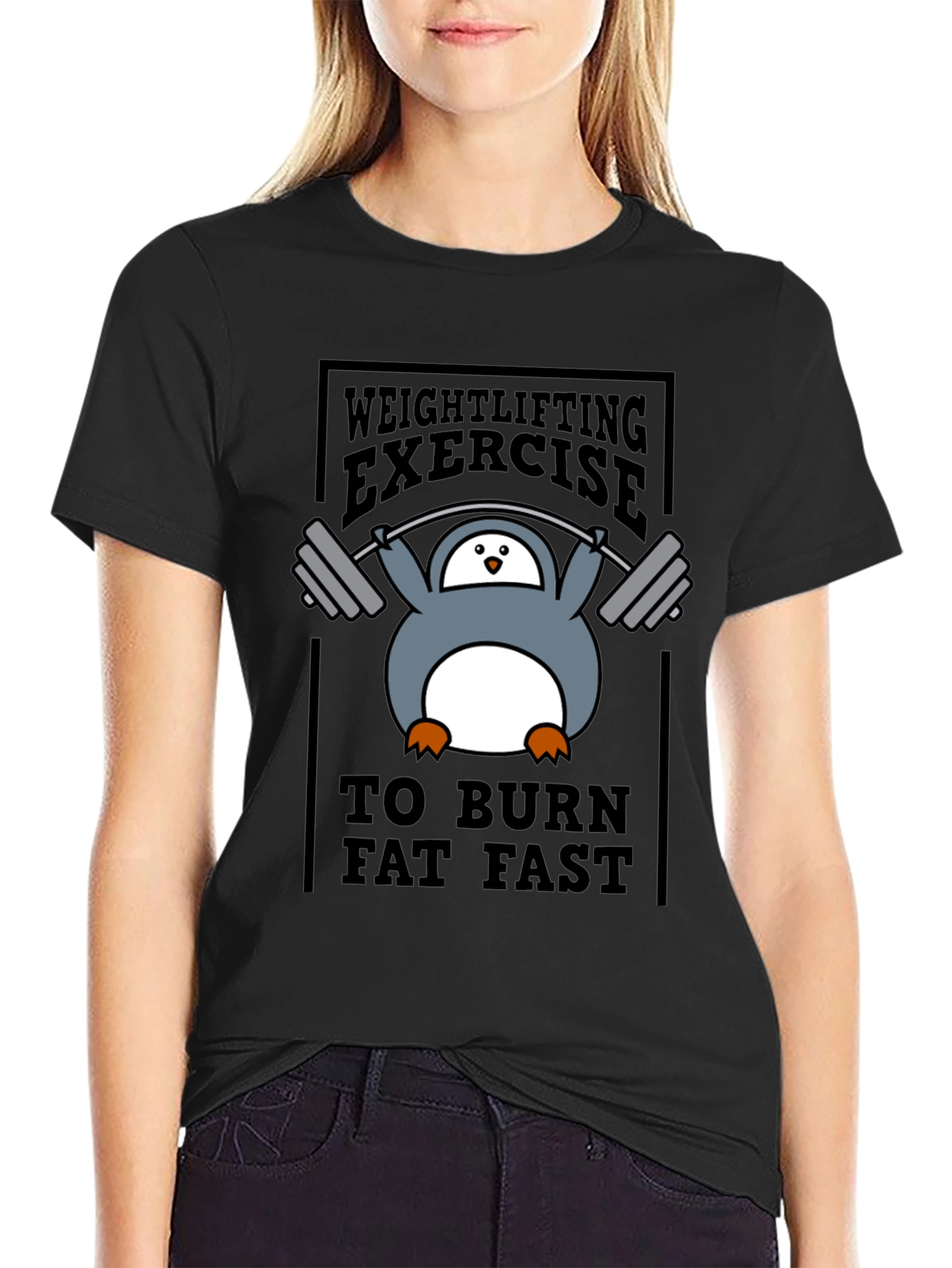 Penguin Weightlifting Exercise Burn Fat T-Shirt