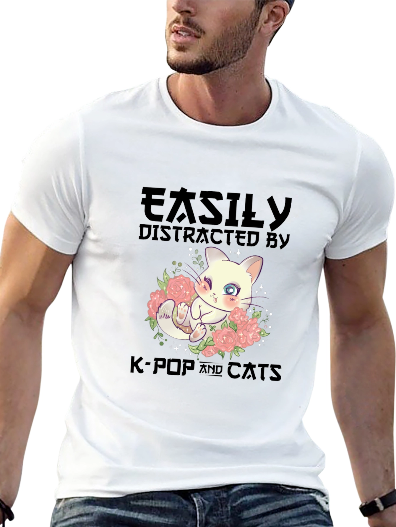 Easily Distracted by K-Pop and Cats T-Shirt